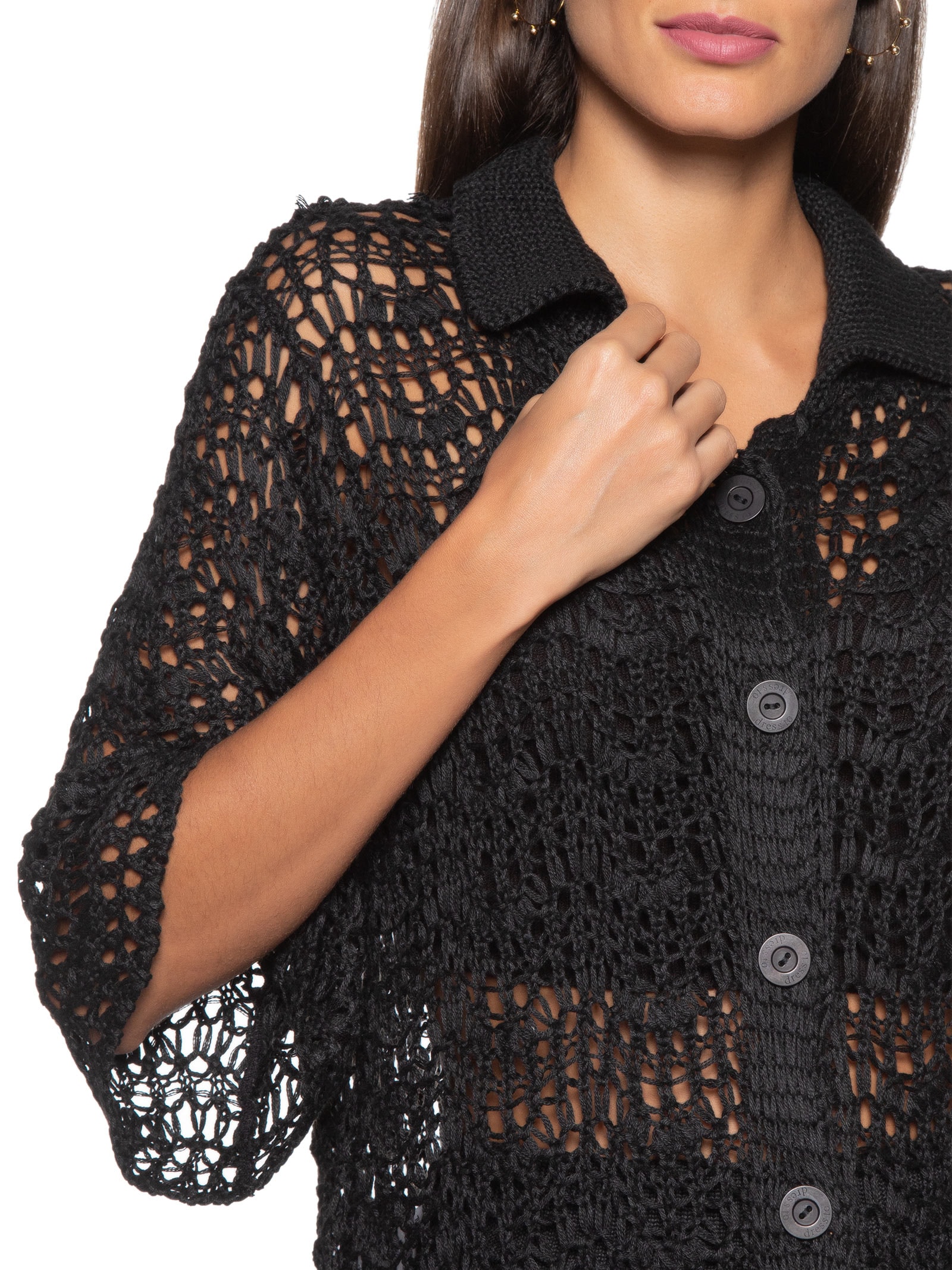 Dress To - Camisa Feminina Botões Crochet - Preto