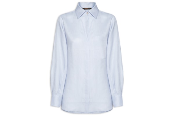 Camisa Feminina Cambraia De Linho - Azul