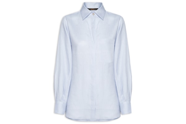 Camisa Feminina Cambraia De Linho - Azul