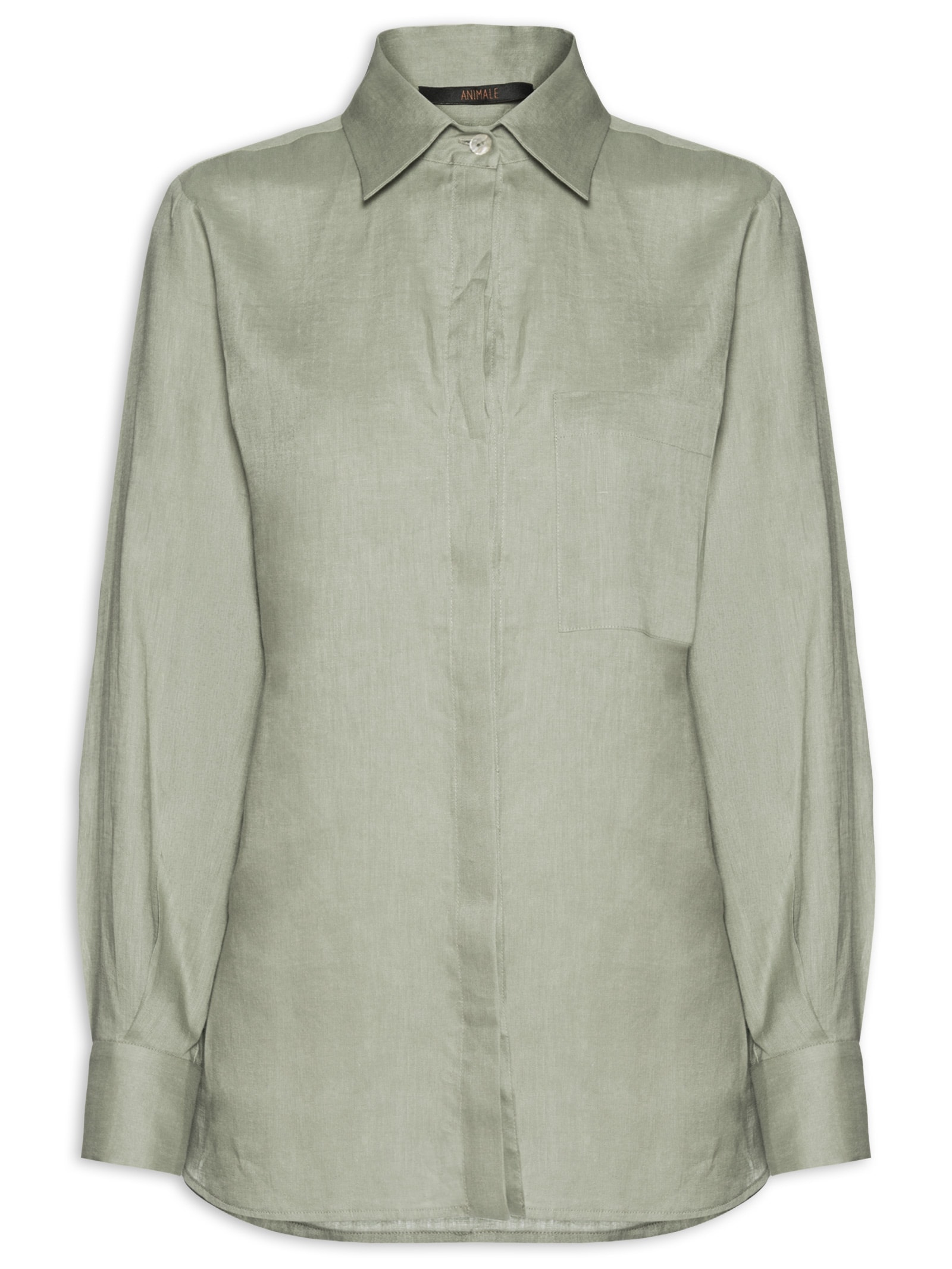 Camisa Feminina Cambraia De Linho Color Verde Animale
