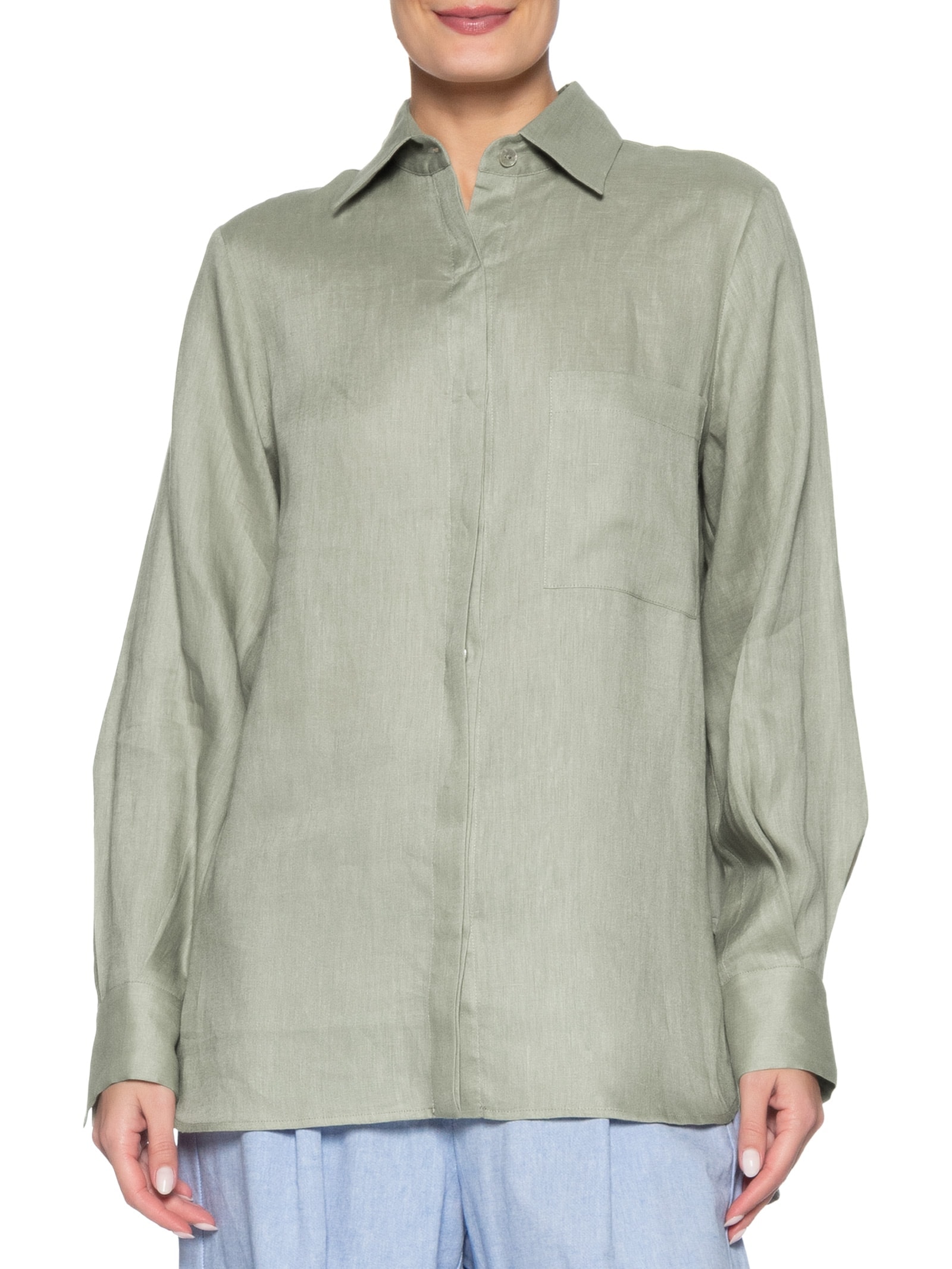 Camisa Feminina Cambraia De Linho Color Verde Animale