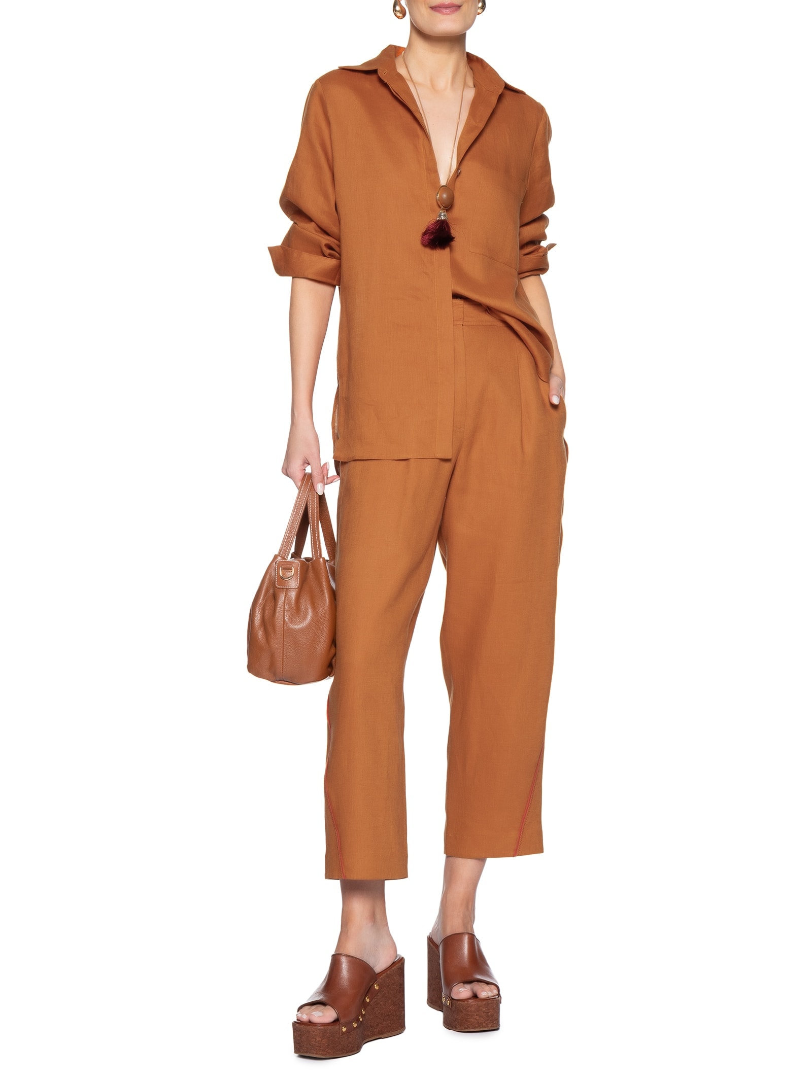Camisa Feminina Cambraia De Linho Laranja Animale