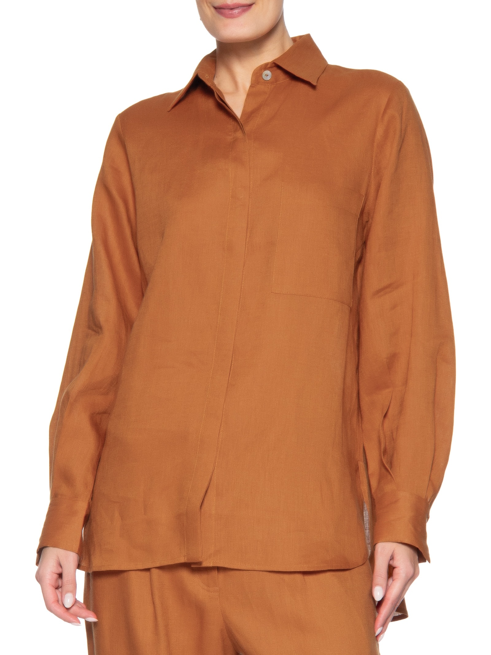 Camisa Feminina Cambraia De Linho Laranja Animale