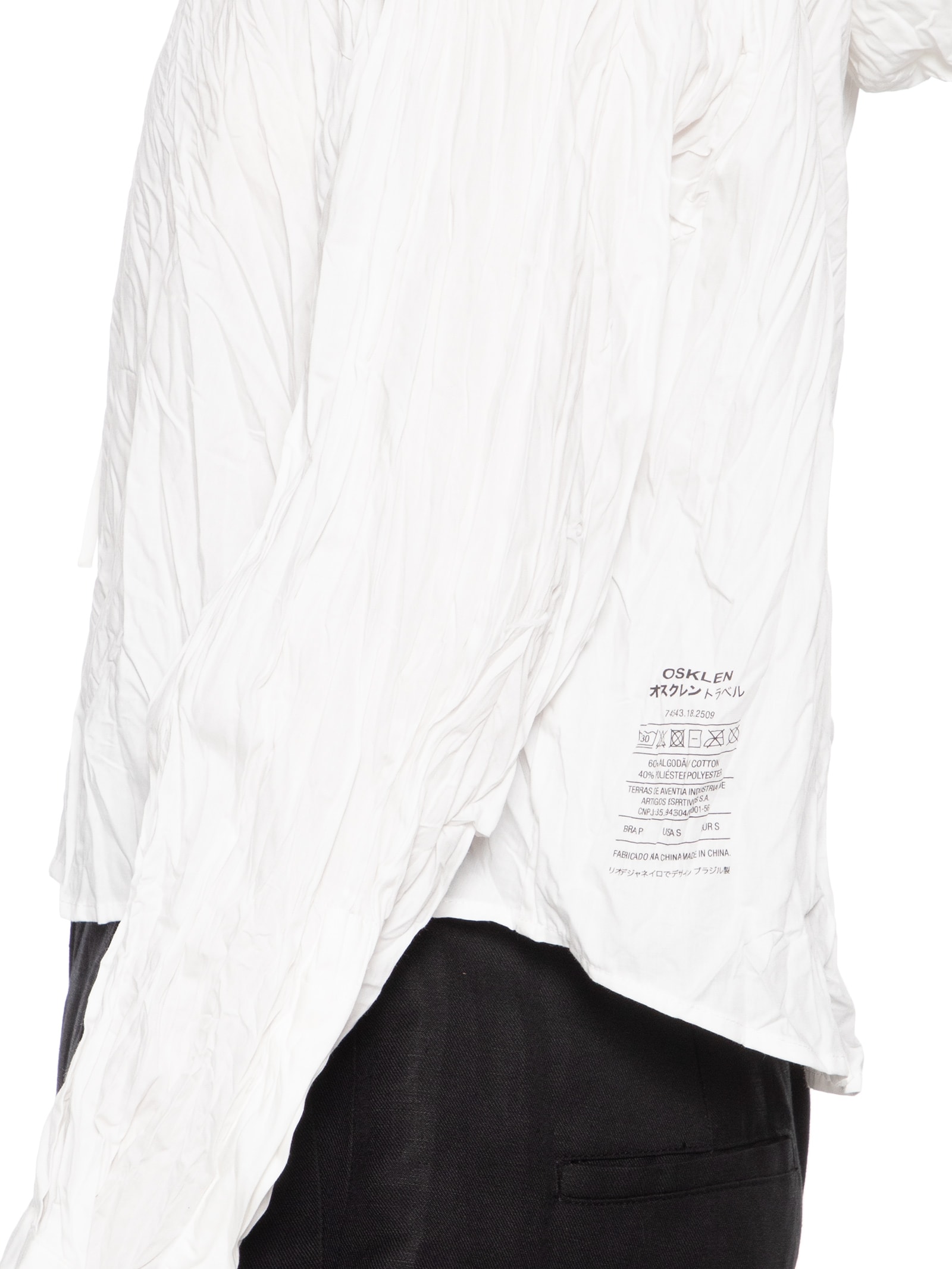 Camisa Feminina Capuz Cropped Wrinkle Tricoline Branco Osklen