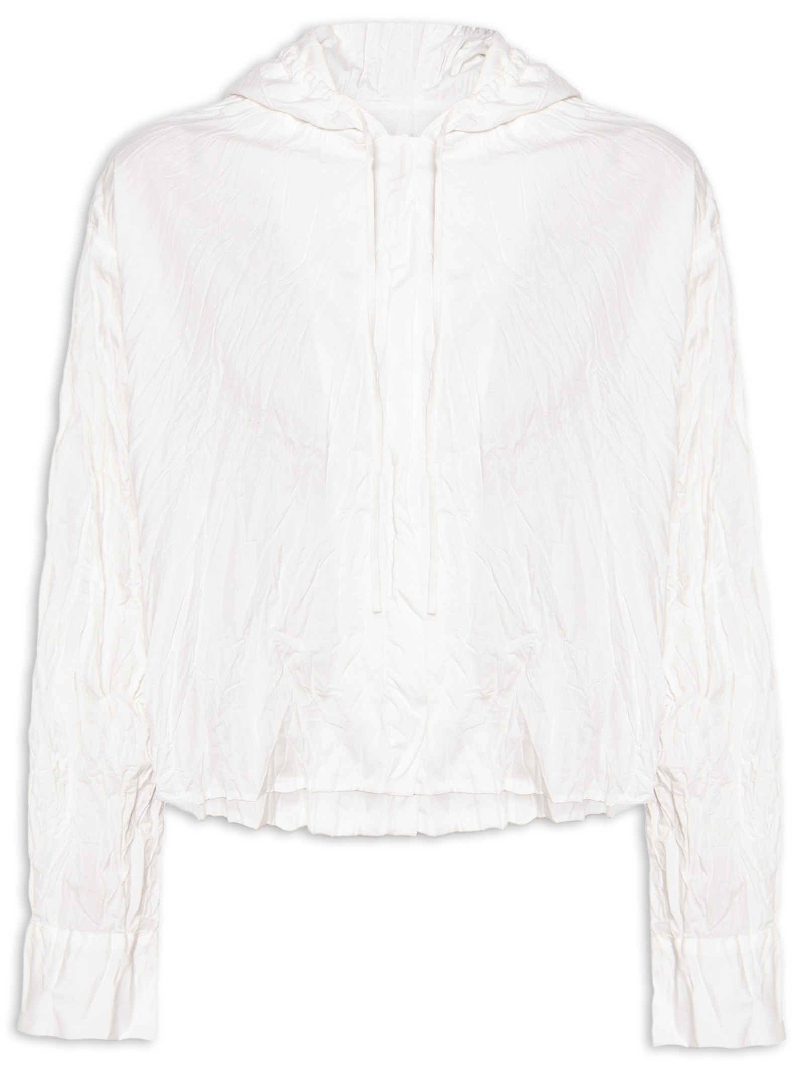 Camisa Feminina Capuz Cropped Wrinkle Tricoline Branco Osklen