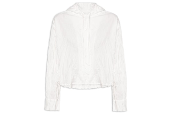 Camisa Feminina Capuz Cropped Wrinkle Tricoline - Branco