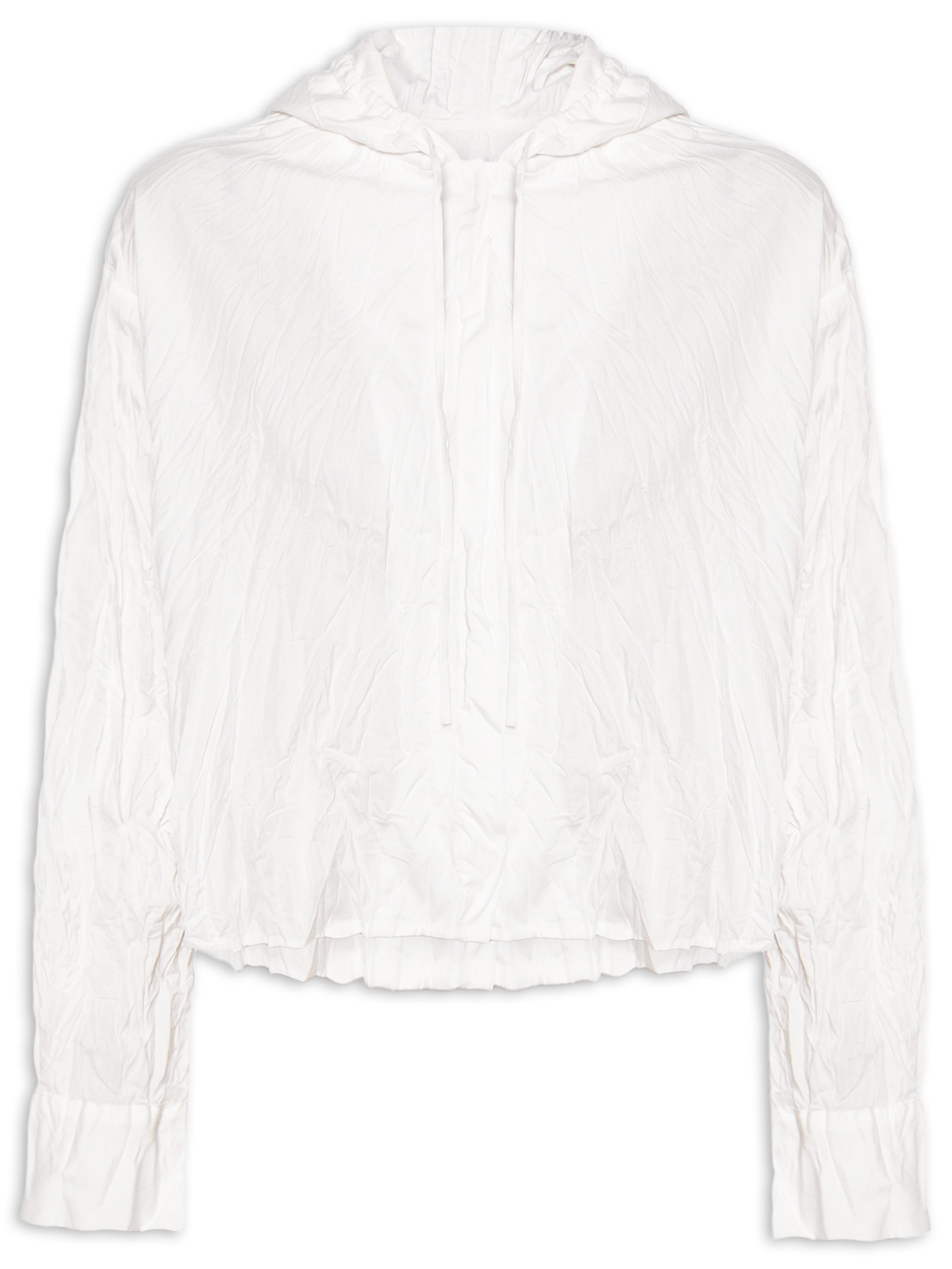 Camisa Feminina Capuz Cropped Wrinkle Tricoline Branco Osklen