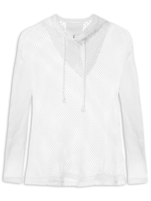 Camisa Feminina Capuz Layers Tela – Branco