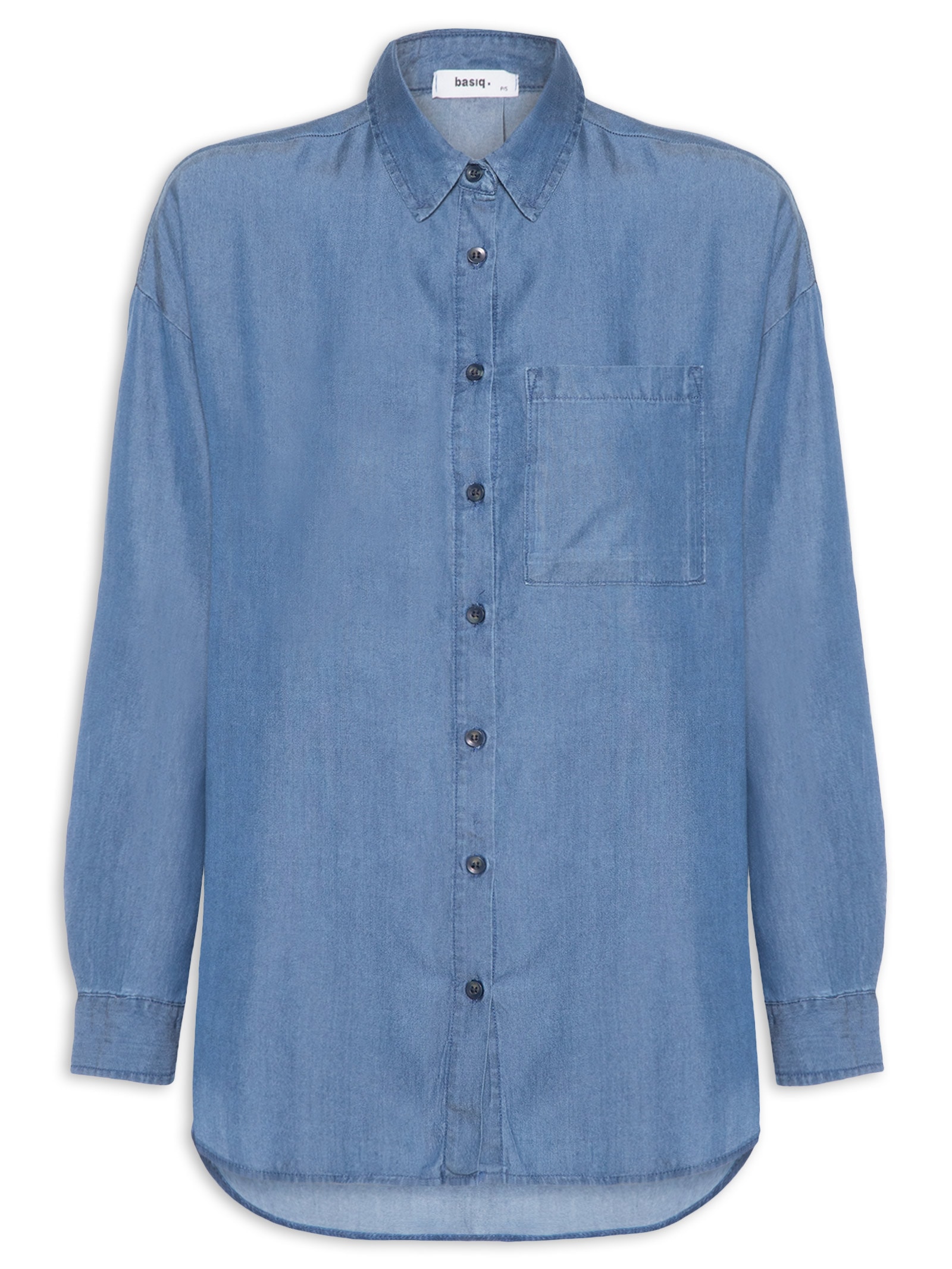 Camisa Feminina Casual Manga Longa Azul Basiq