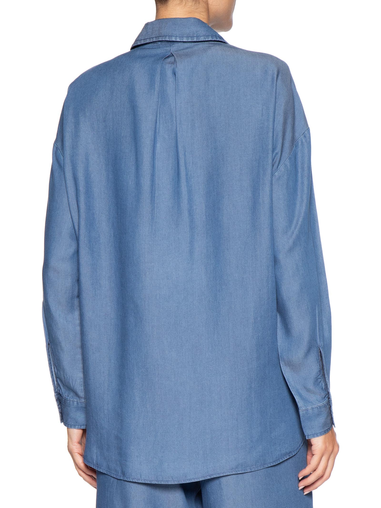 Camisa Feminina Casual Manga Longa Azul Basiq