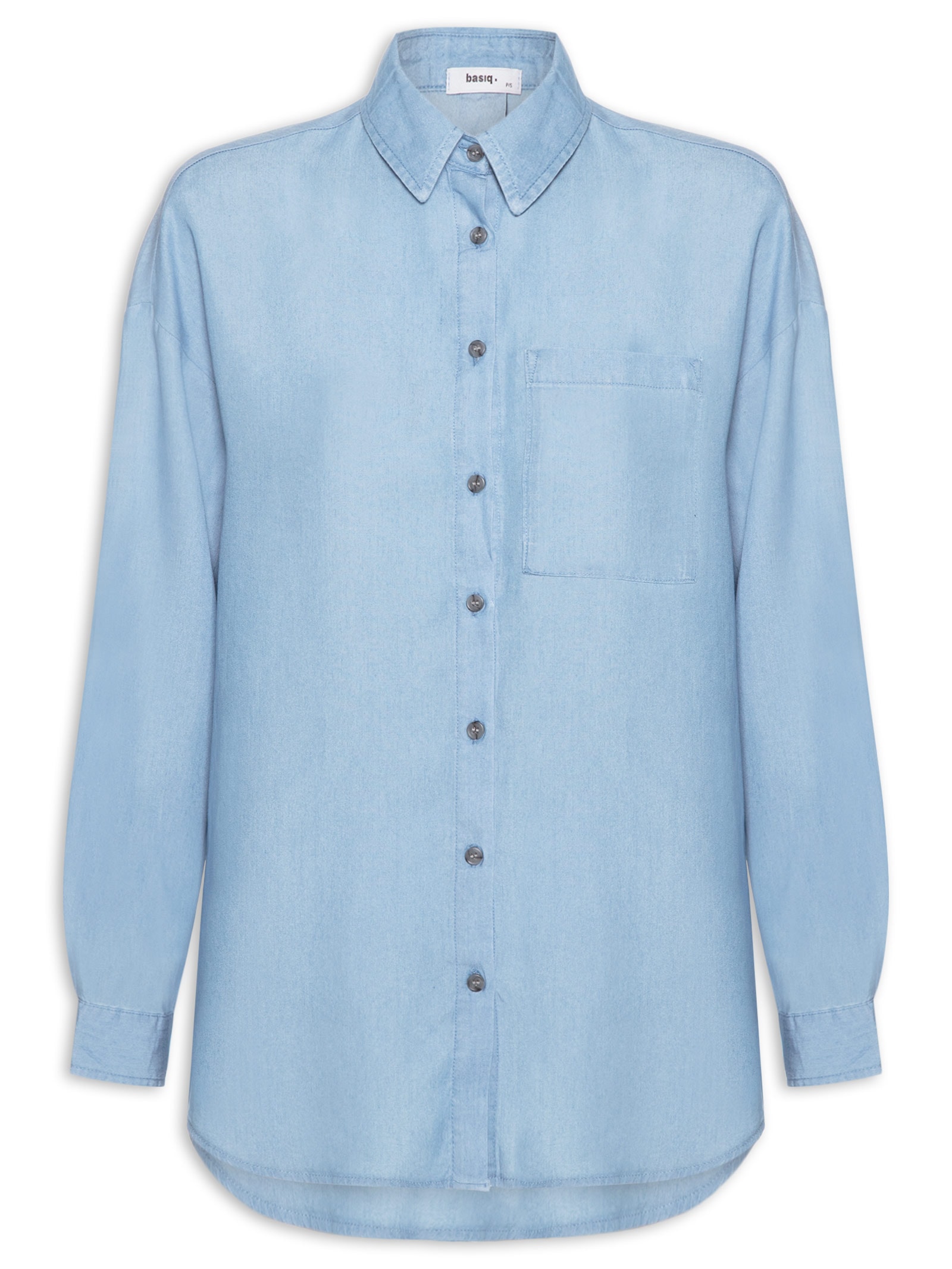 Camisa Feminina Casual Manga Longa Azul Basiq