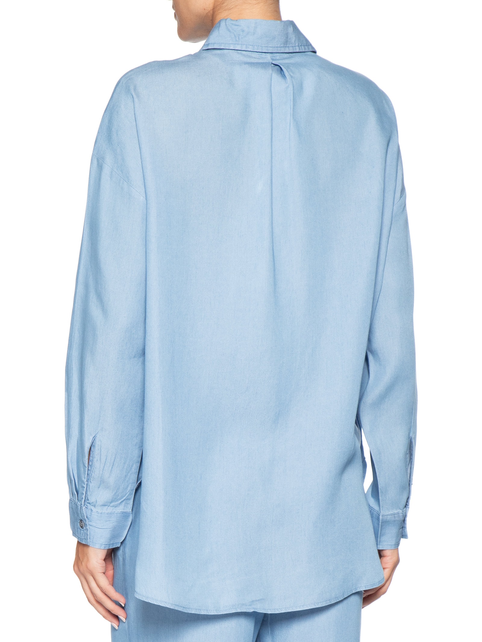 Camisa Feminina Casual Manga Longa Azul Basiq