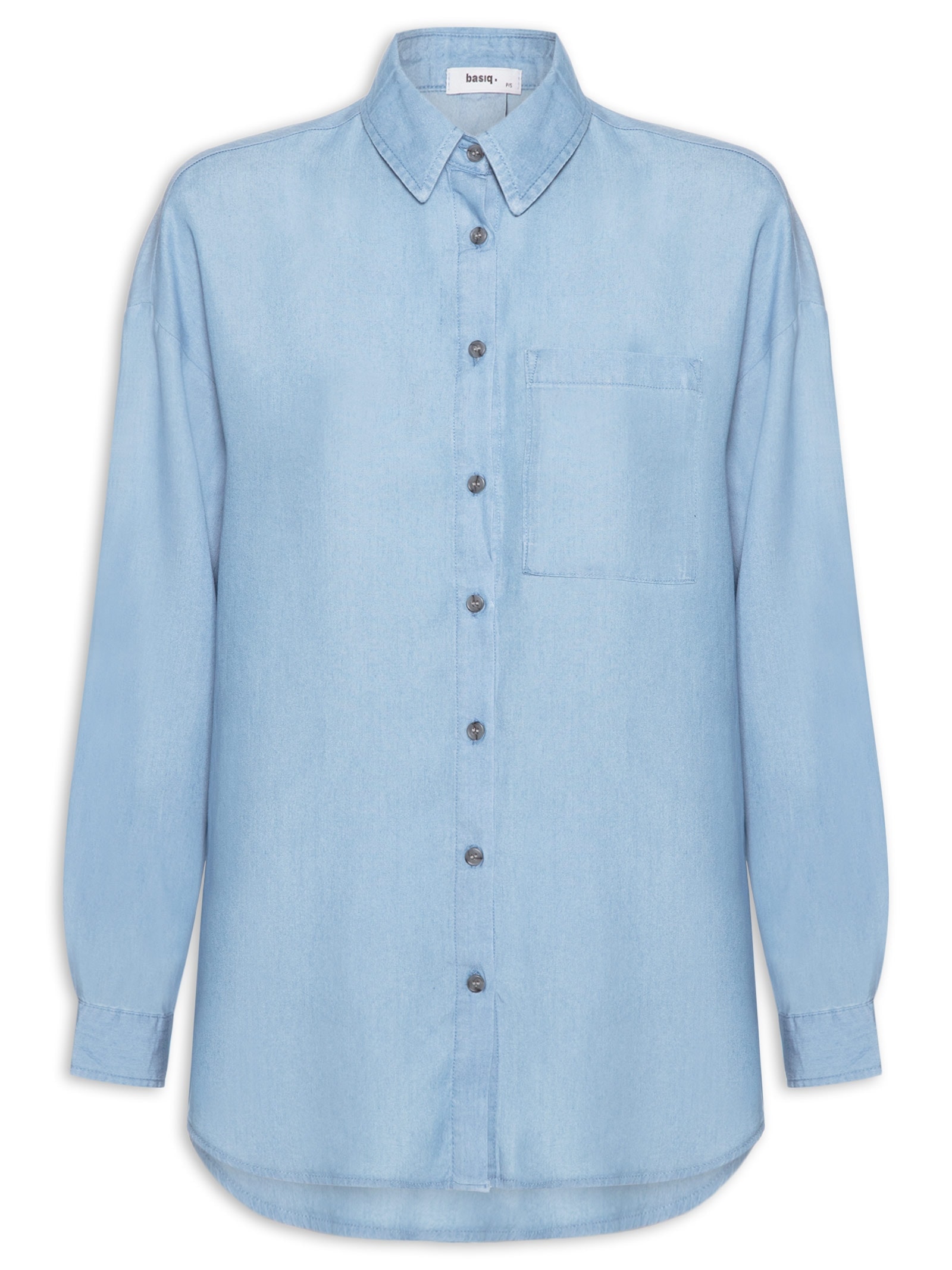 Camisa Feminina Casual Manga Longa Azul Basiq