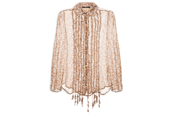 Camisa Feminina Chiffon Liberty Babados - Marrom