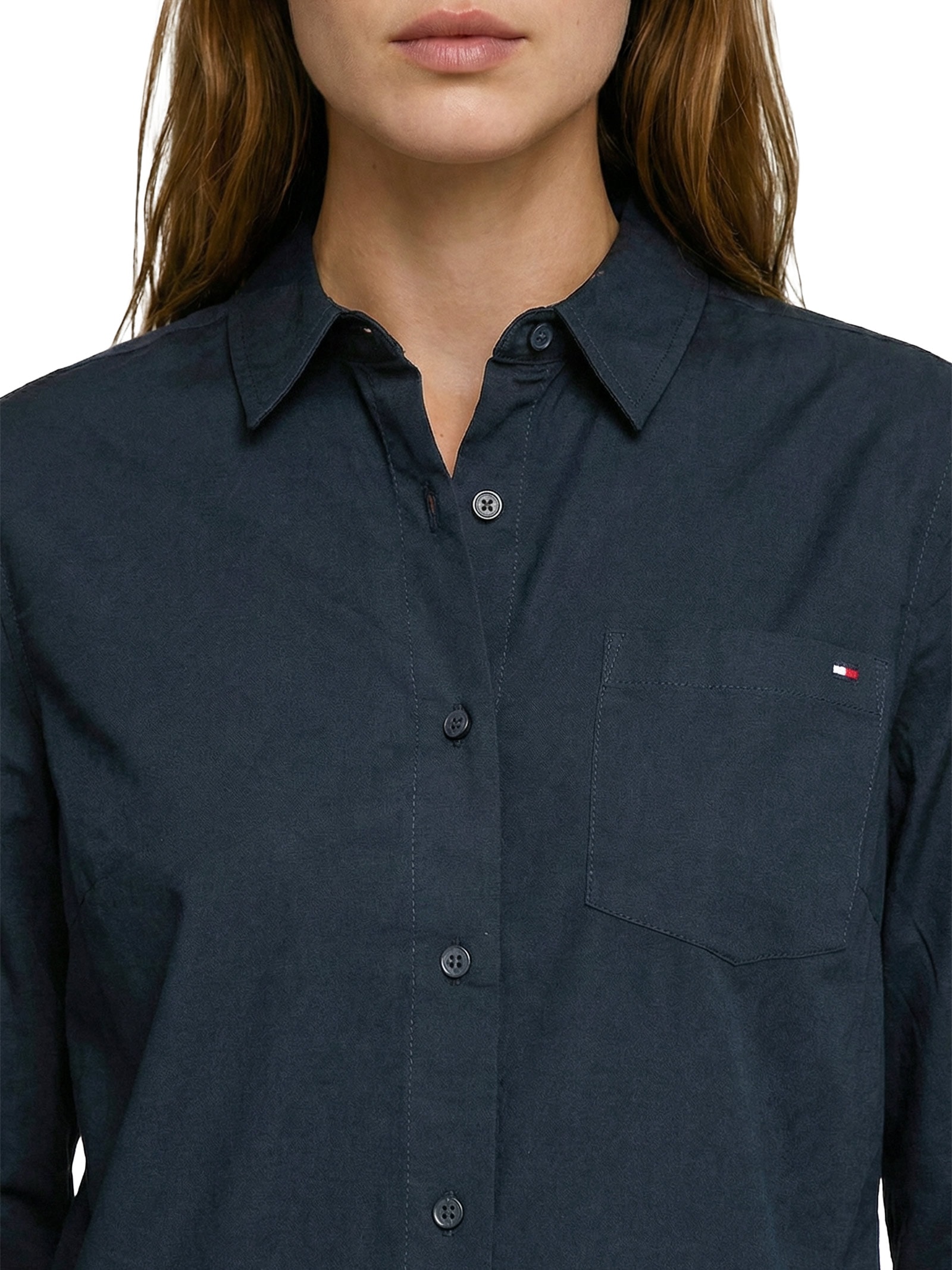 Camisa Feminina Classic Poplin Roll-Tab Azul Tommy Hilfiger