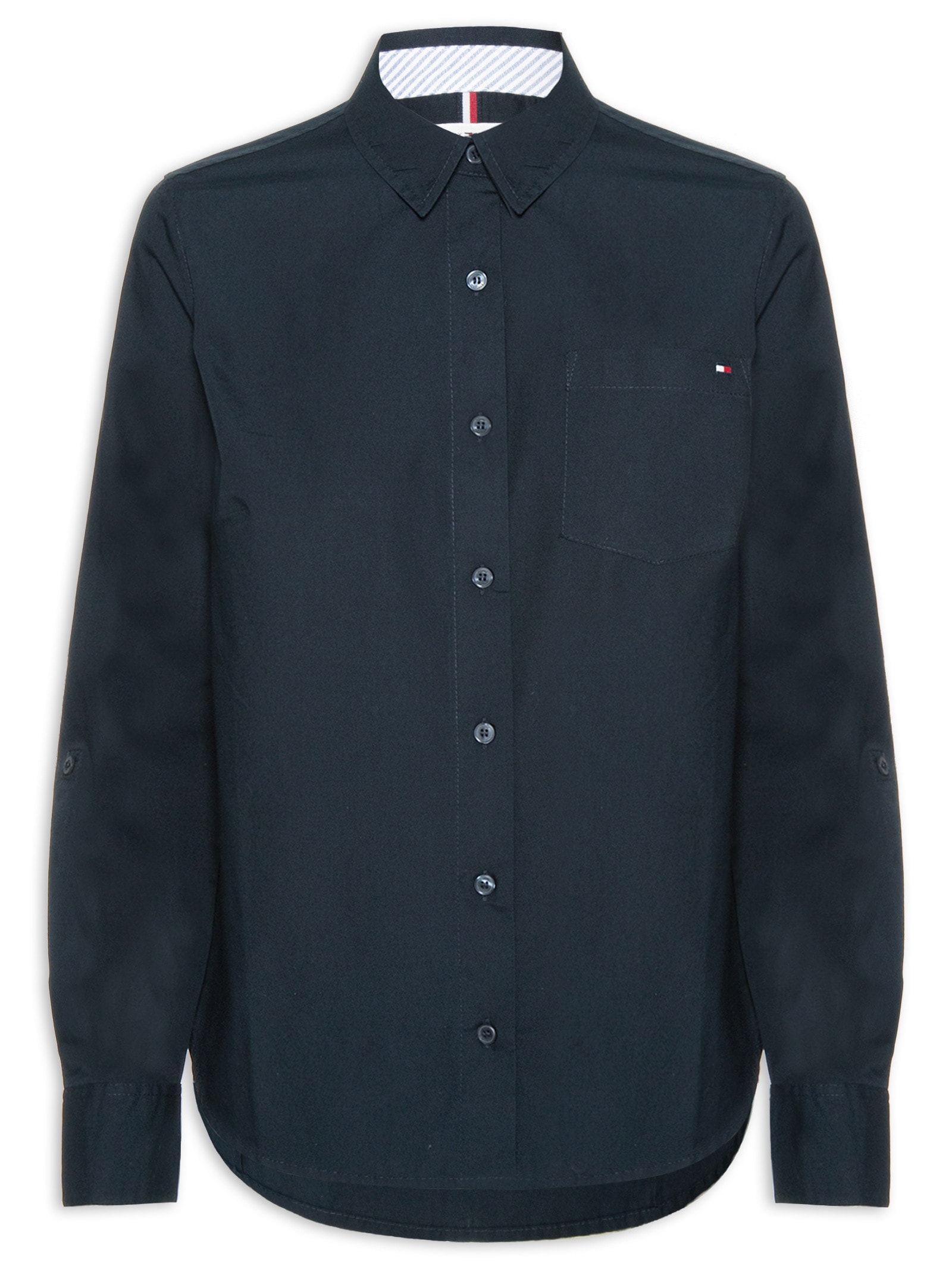 Camisa Feminina Classic Poplin Roll-Tab Azul Tommy Hilfiger