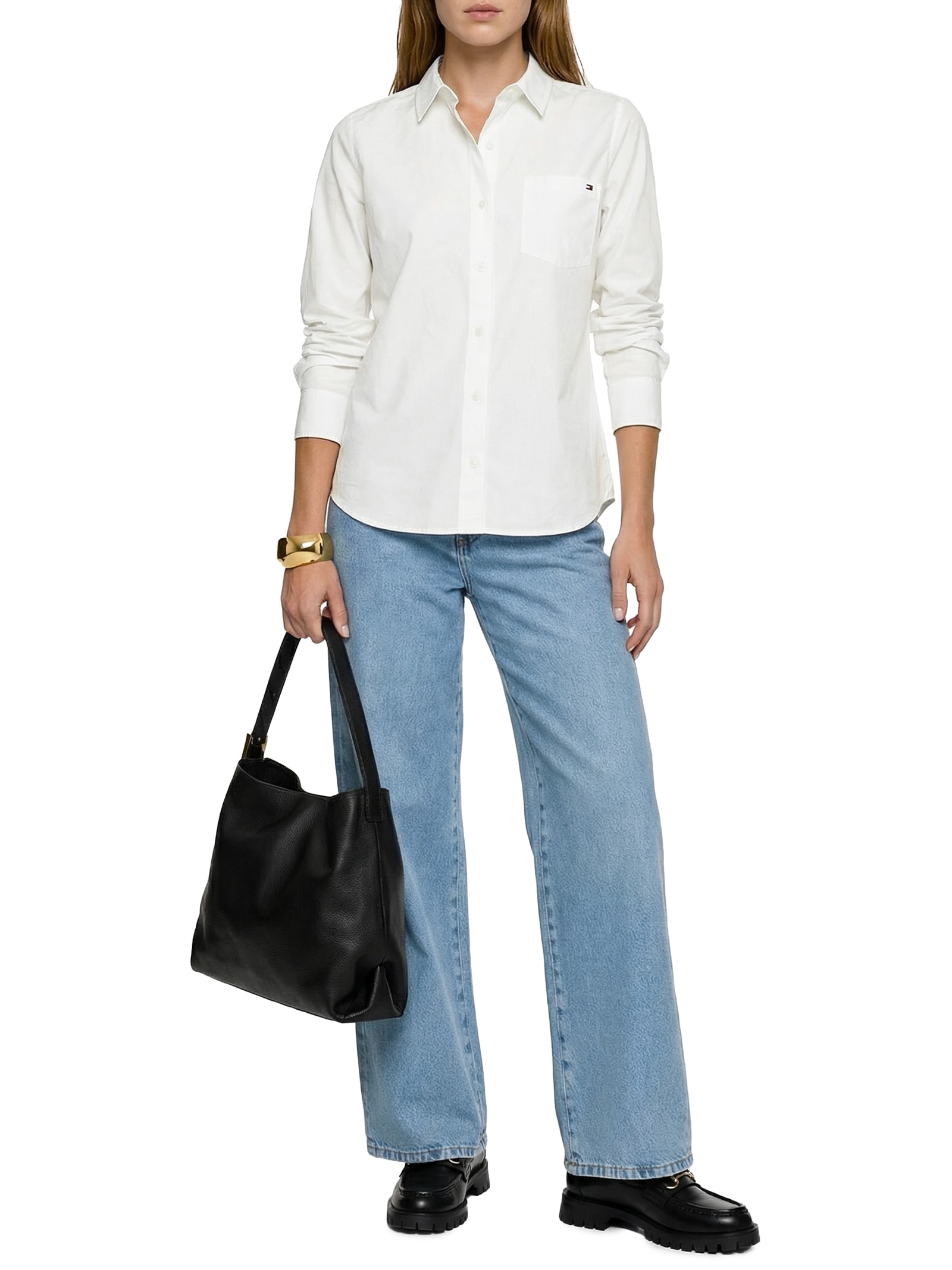 Camisa Feminina Classic Poplin Roll-Tab Branco Tommy Hilfiger