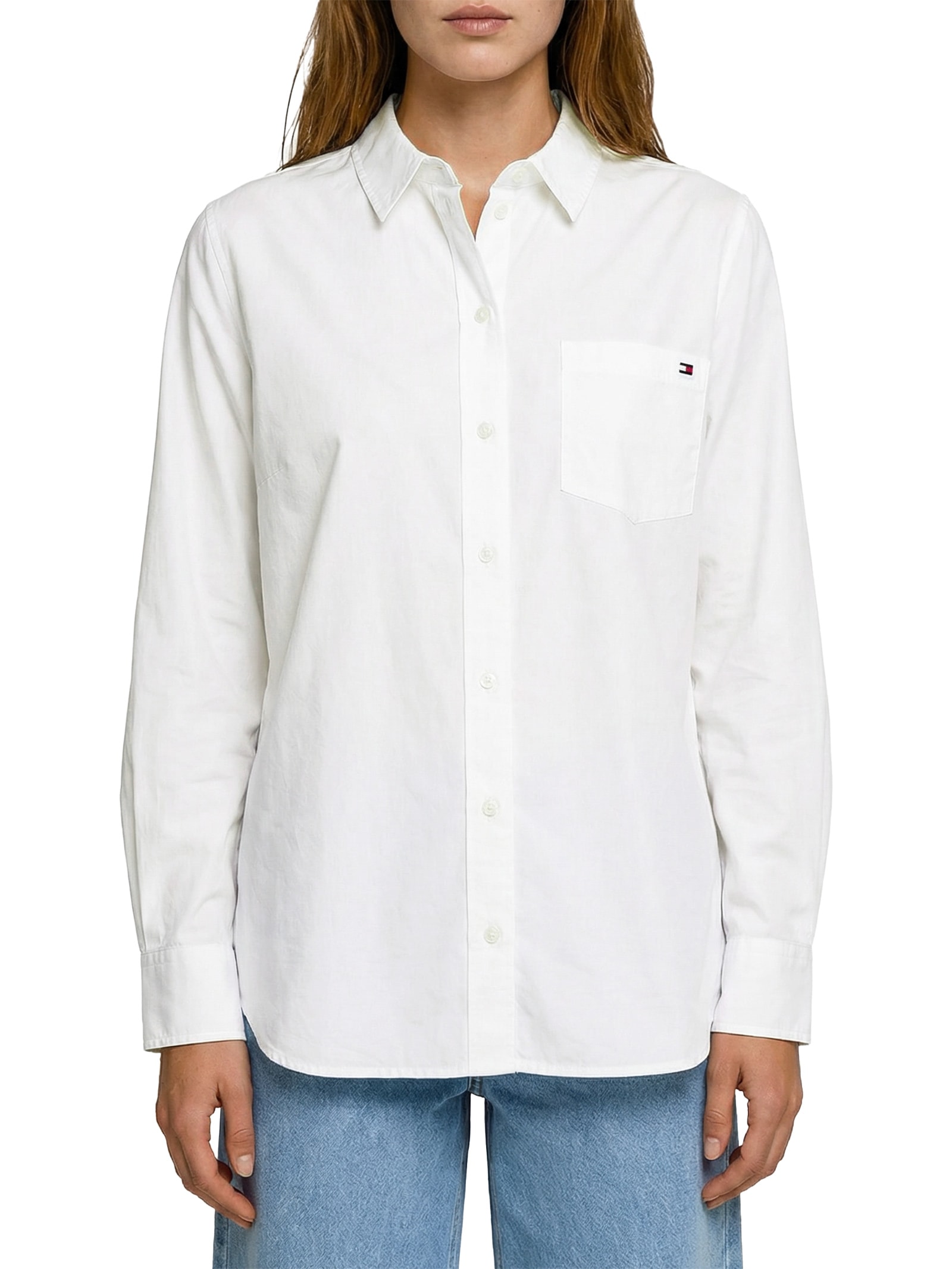 Camisa Feminina Classic Poplin Roll-Tab Branco Tommy Hilfiger