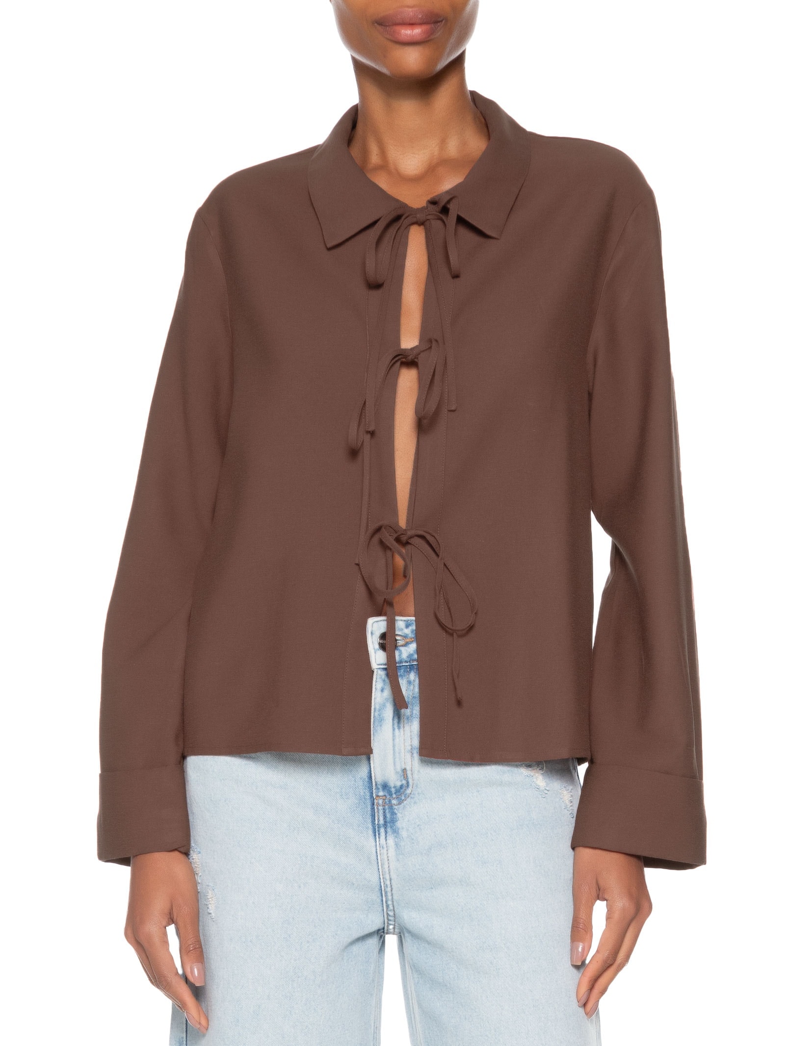 Camisa Feminina Com Abertura Frontal Marrom '2Essential