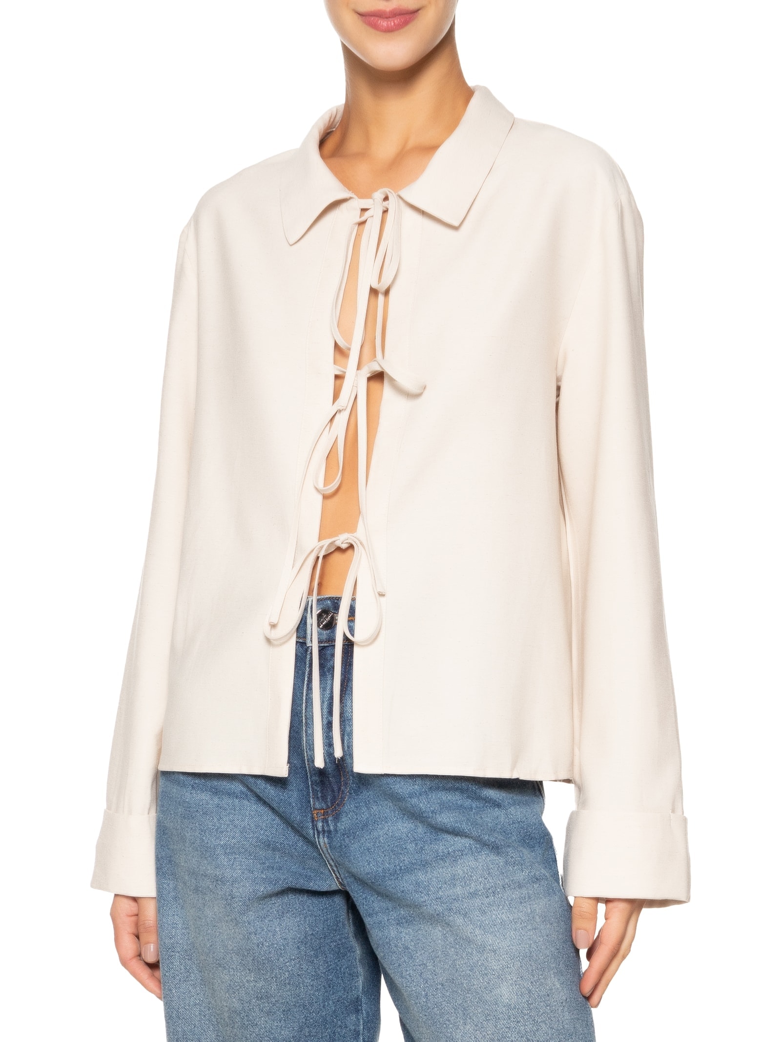 Camisa Feminina Com Abertura Frontal Off White '2Essential