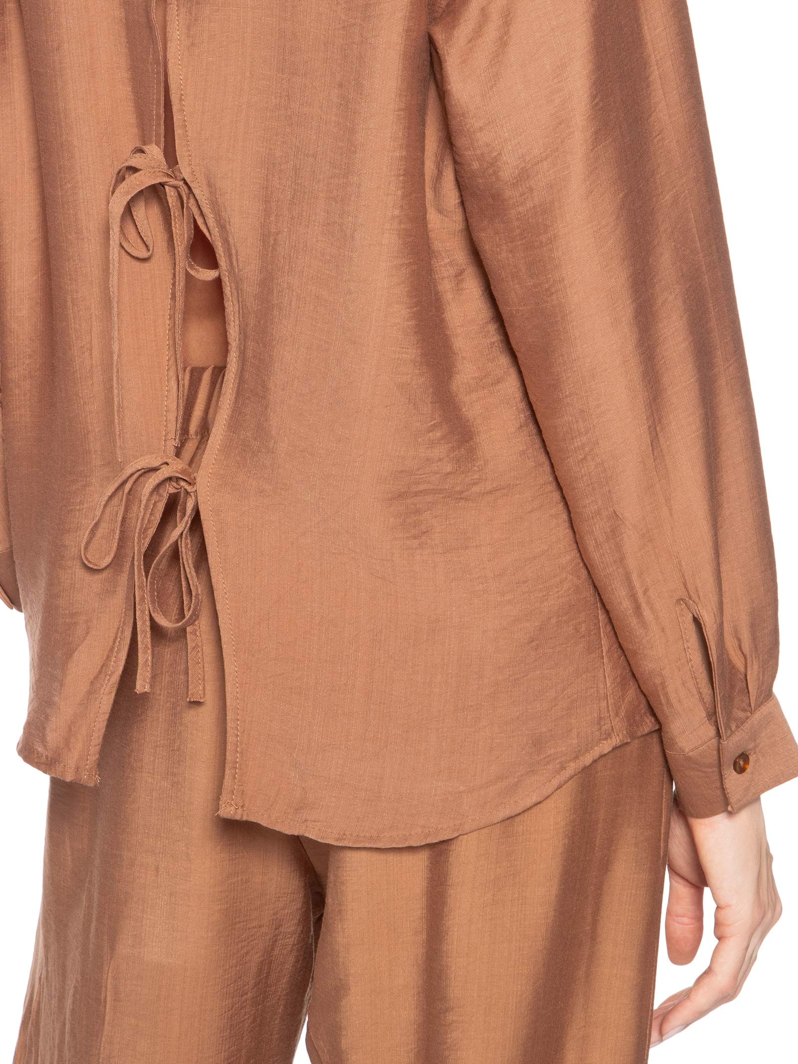 Camisa Feminina Com Amarração Nas Costas Marrom Market 33