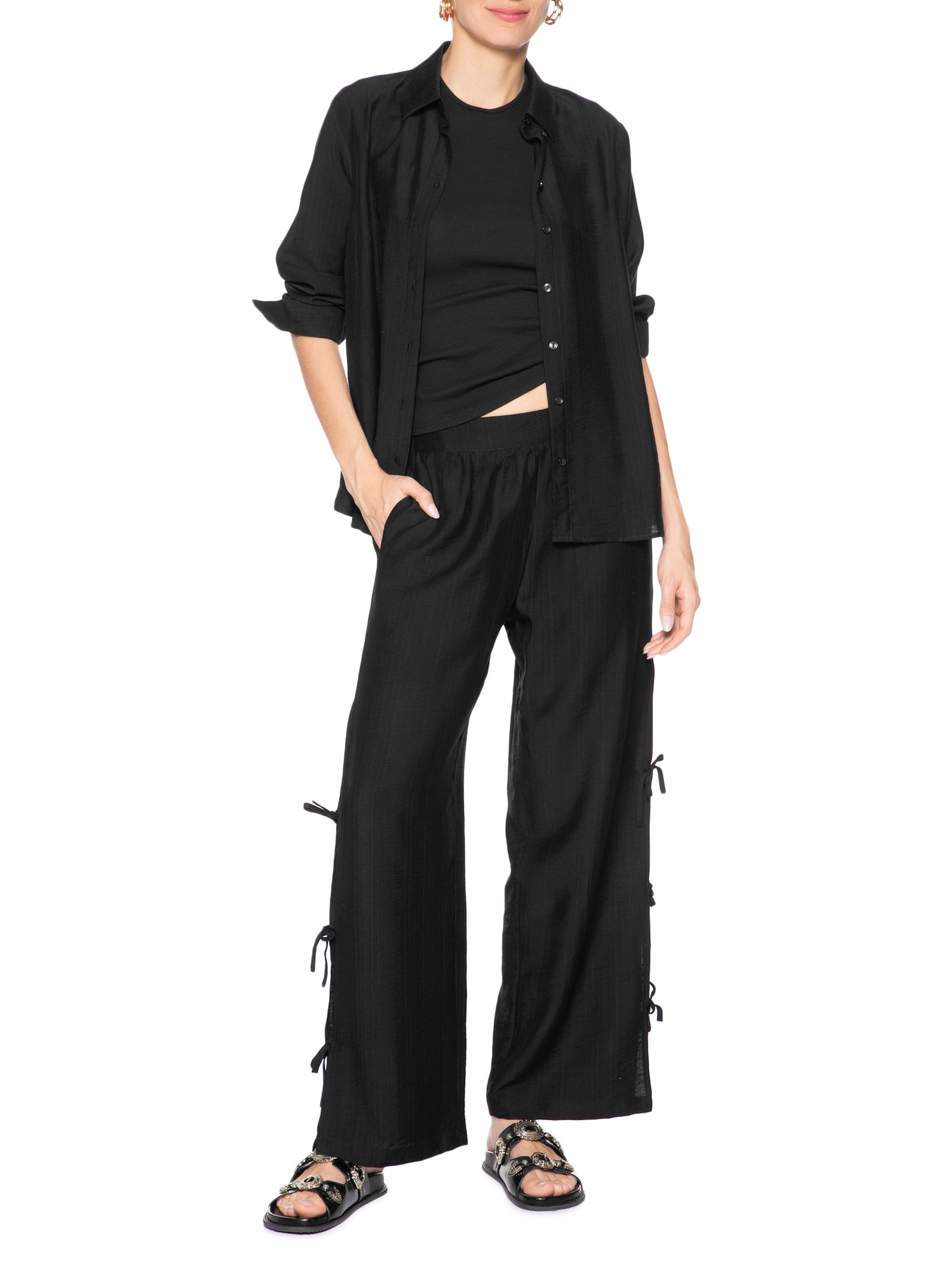 Camisa Feminina Com Amarração Nas Costas Preto Market 33