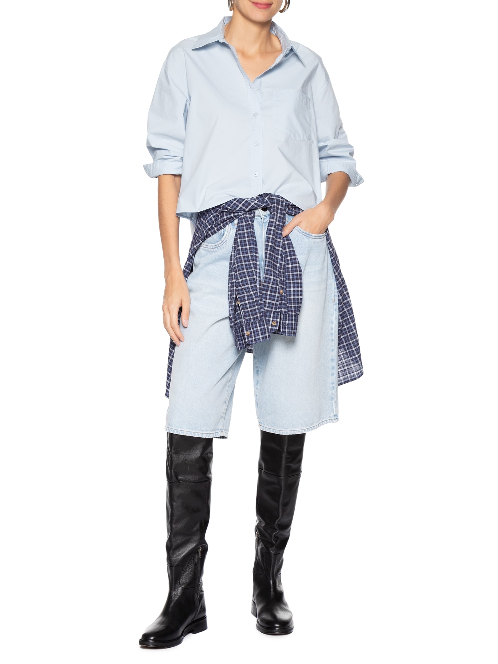 Camisa Feminina Com Bolso Azul Animale Jeans