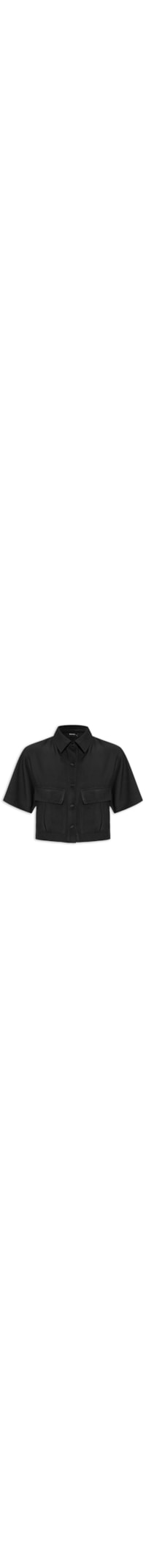 Camisa Feminina Com Bolso Cargo E Botões Tingidos - Preto
