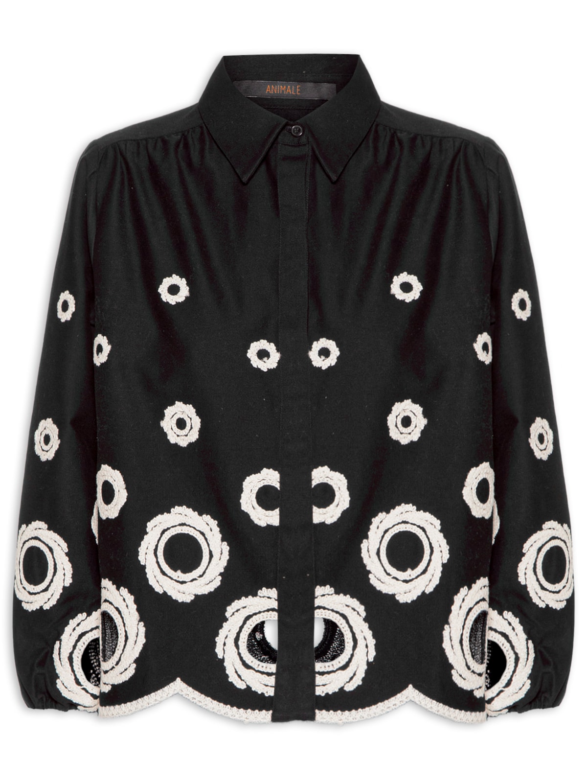 Vista 2 Camisa Feminina Com Bordado Na Barra PRETO PRETO