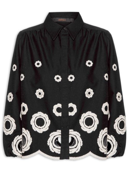 Camisa Feminina Com Bordado Na Barra – Preto