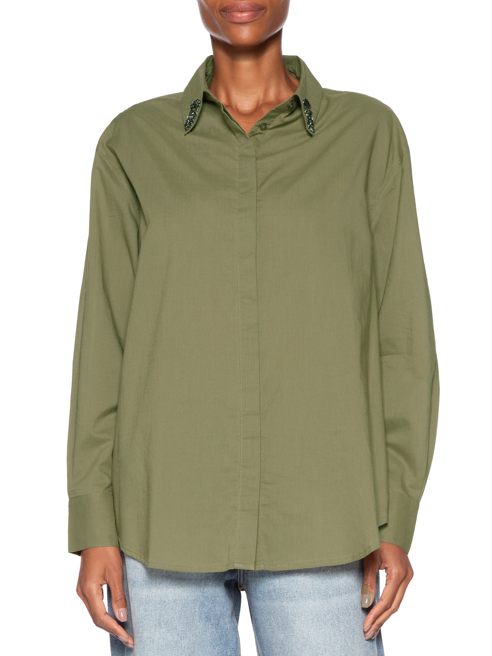 Camisa Feminina Com Bordados Na Gola Verde Animale Jeans