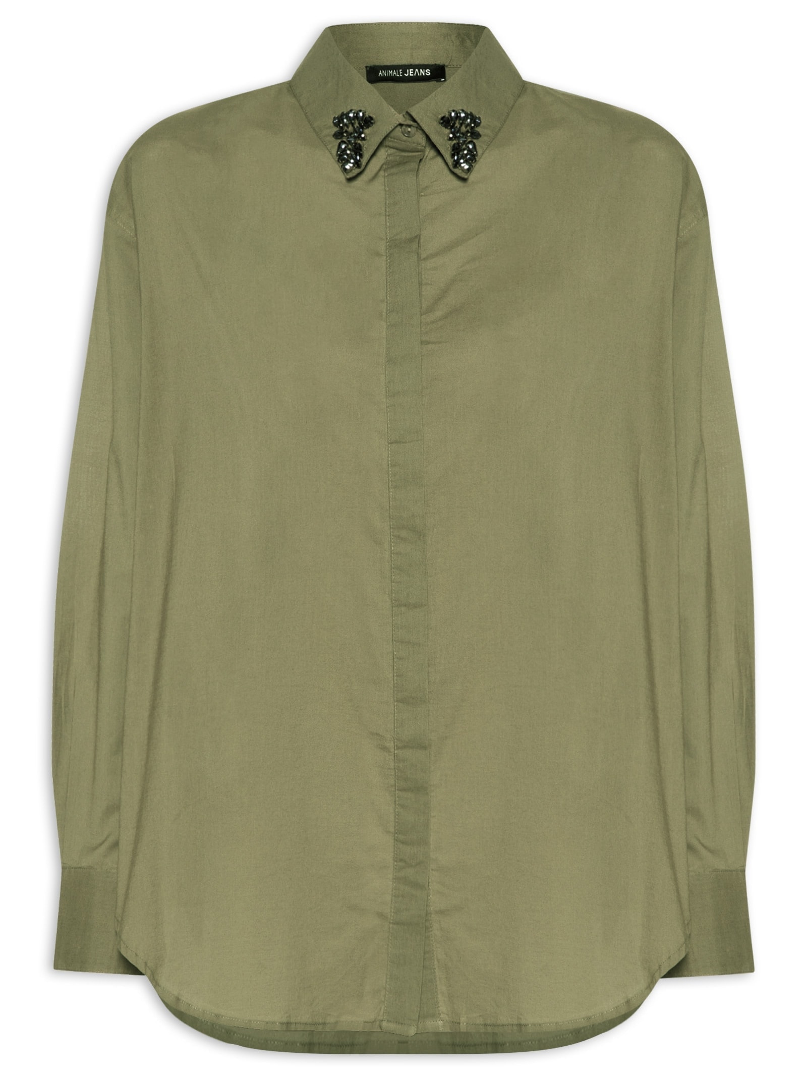 Camisa Feminina Com Bordados Na Gola Verde Animale Jeans