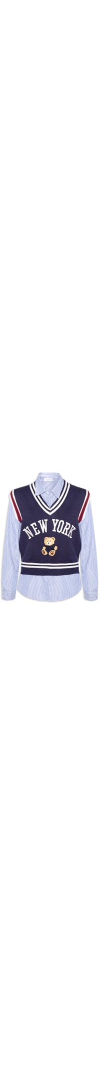 Camisa Feminina Com Colete em Tricot - Azul