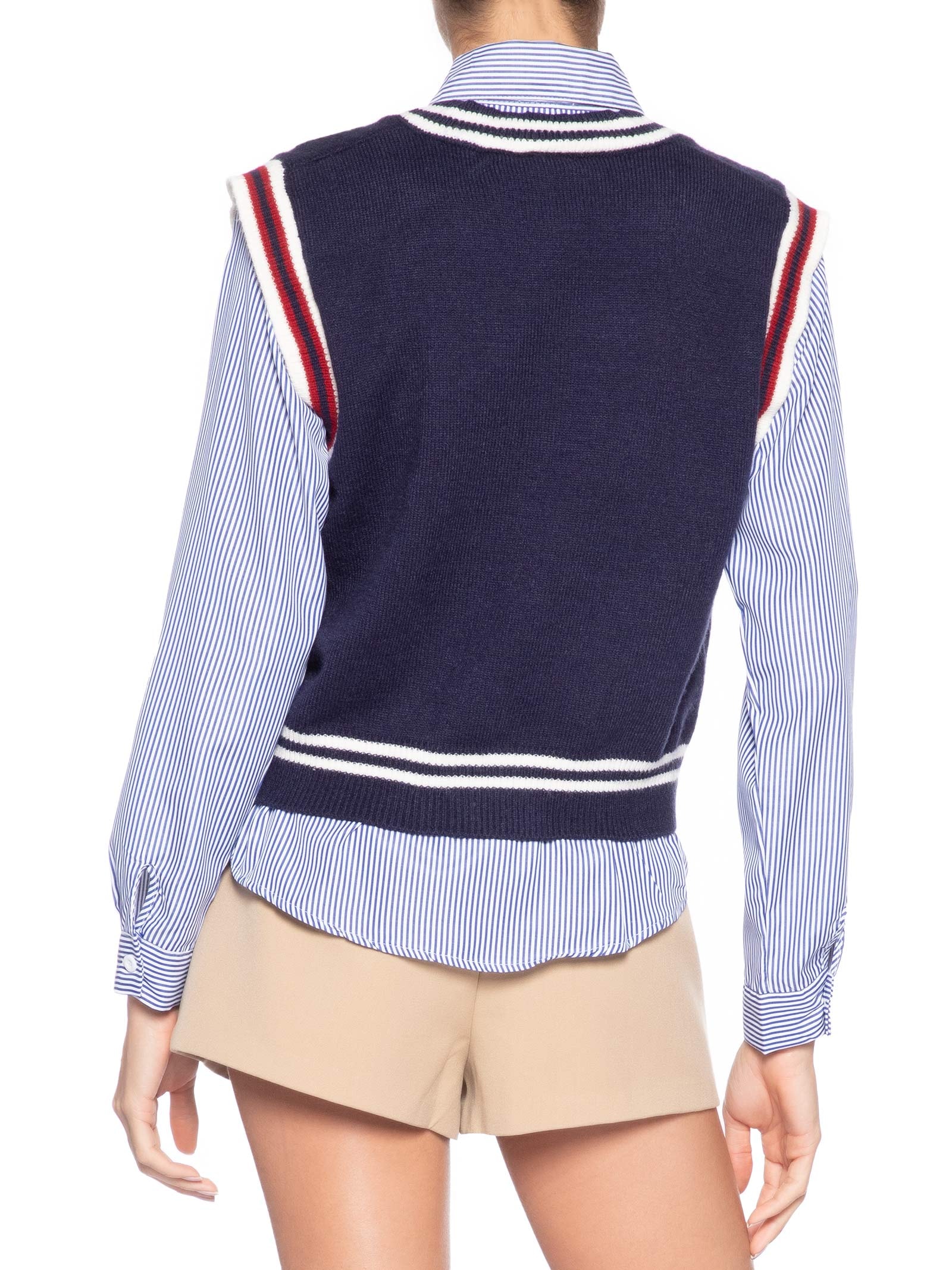 Camisa Feminina Com Colete em Tricot Azul Market 33