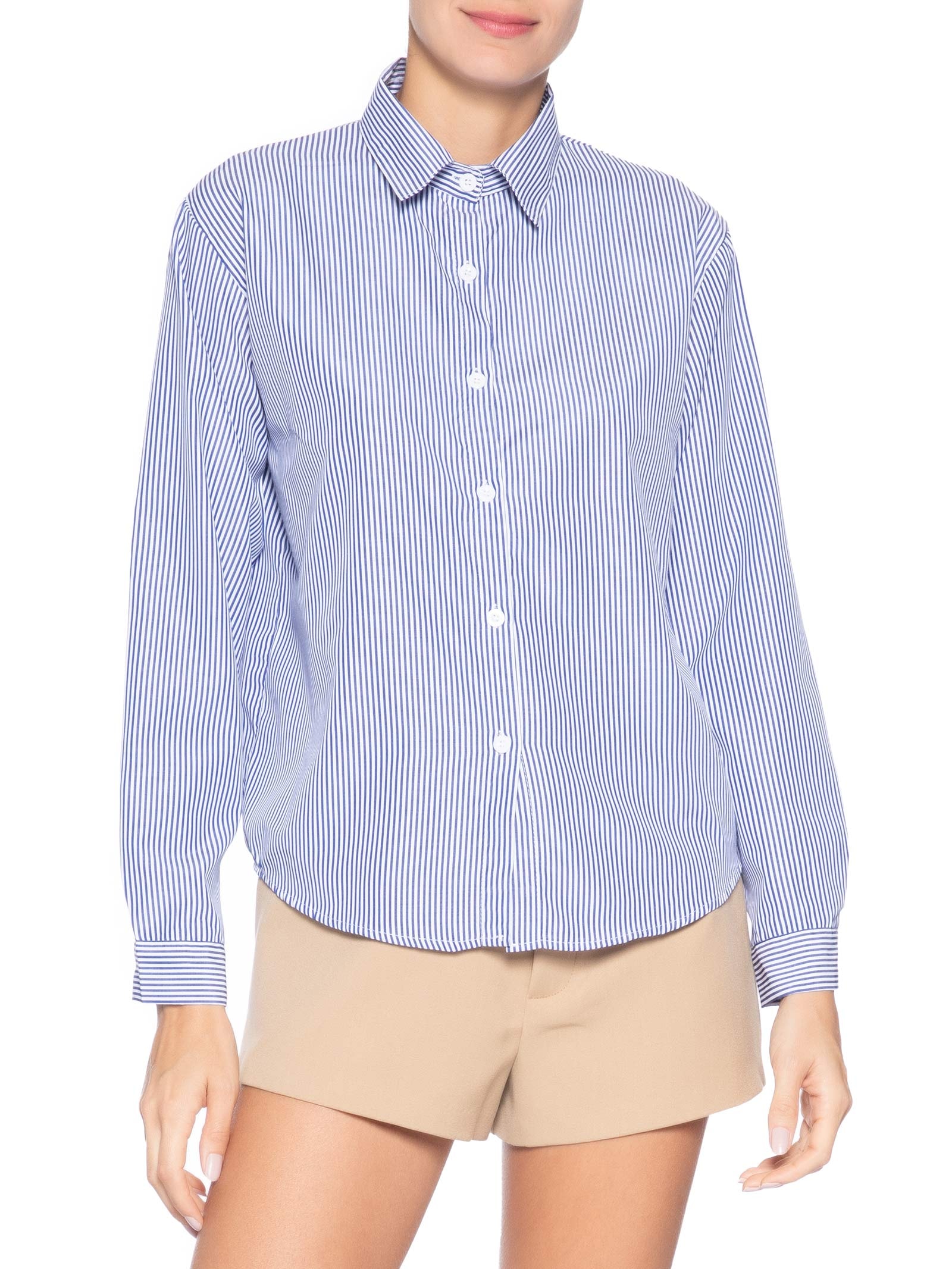 Camisa Feminina Com Colete em Tricot Azul Market 33