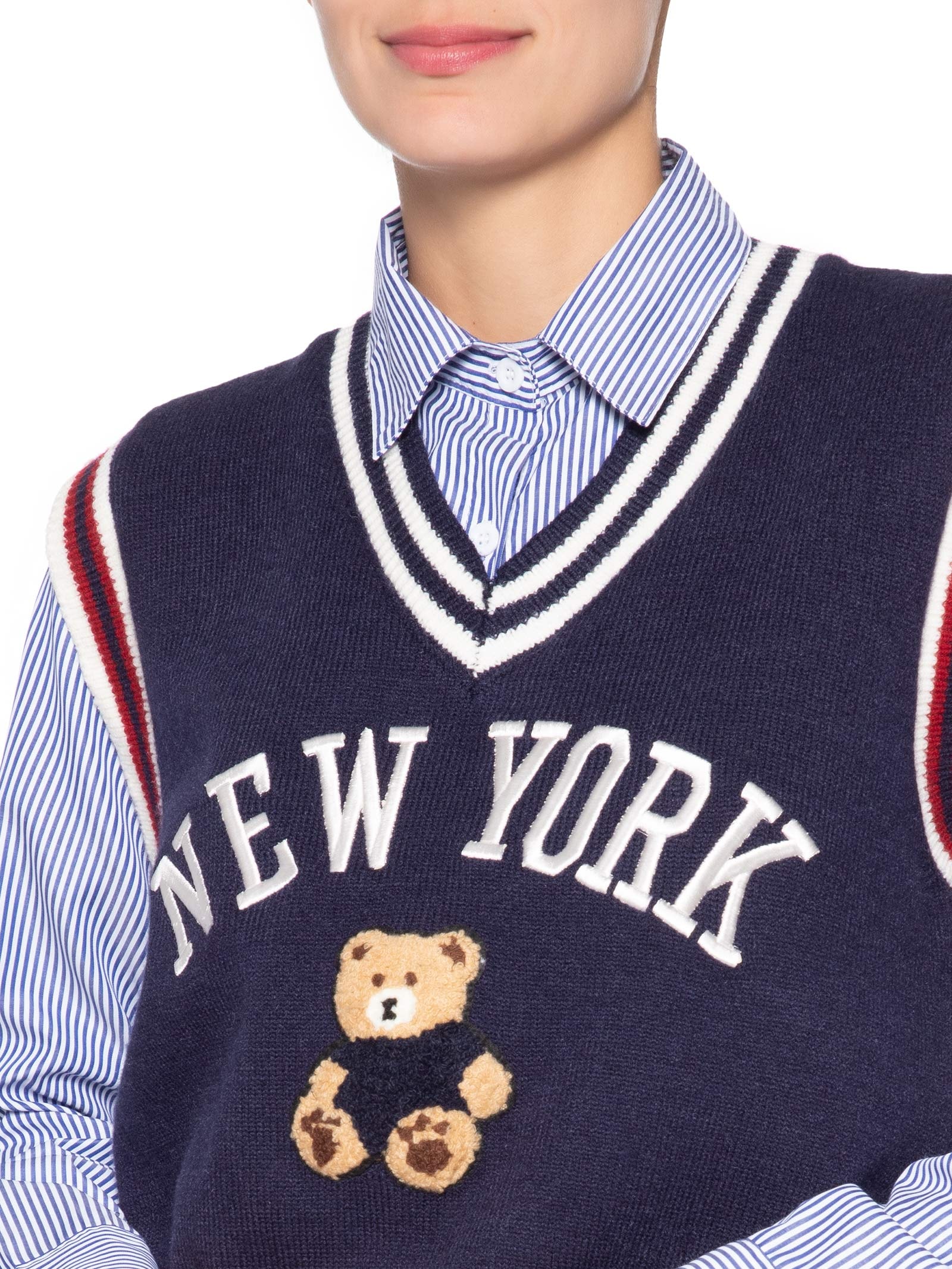 Camisa Feminina Com Colete em Tricot Azul Market 33