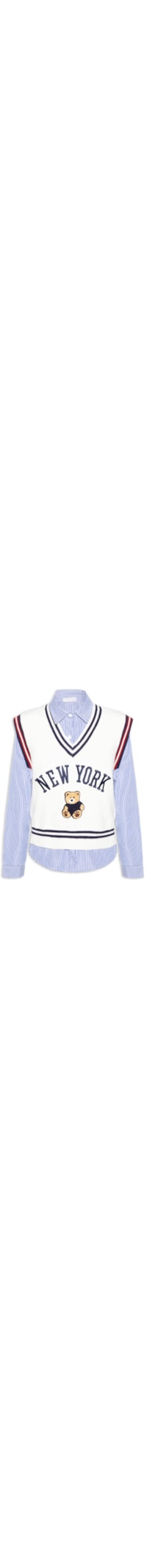 Camisa Feminina com Colete em Tricot – Azul
