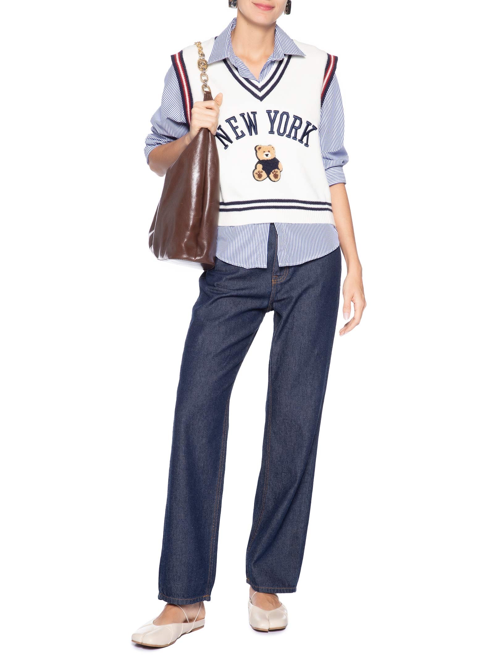 Camisa Feminina com Colete em Tricot – Azul Market 33