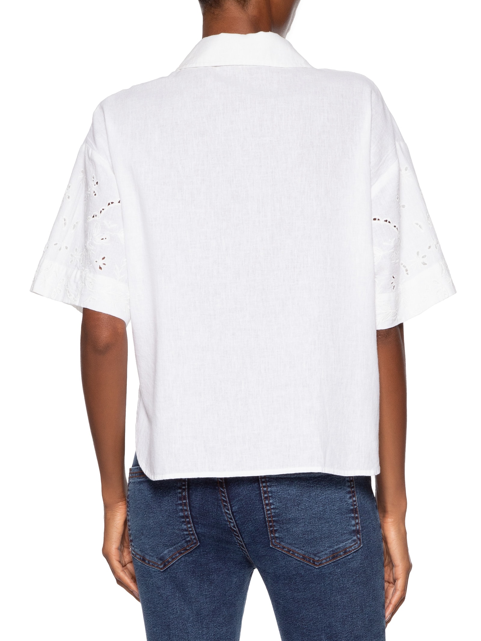 Camisa Feminina Com Linho Manga Curta Bordada Branco Animale