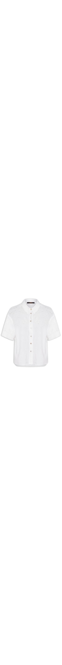 Camisa Feminina Com Linho Manga Curta Bordada - Branco