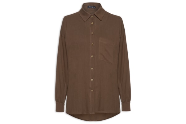 Camisa Feminina Com Manga Franzida - Marrom 
