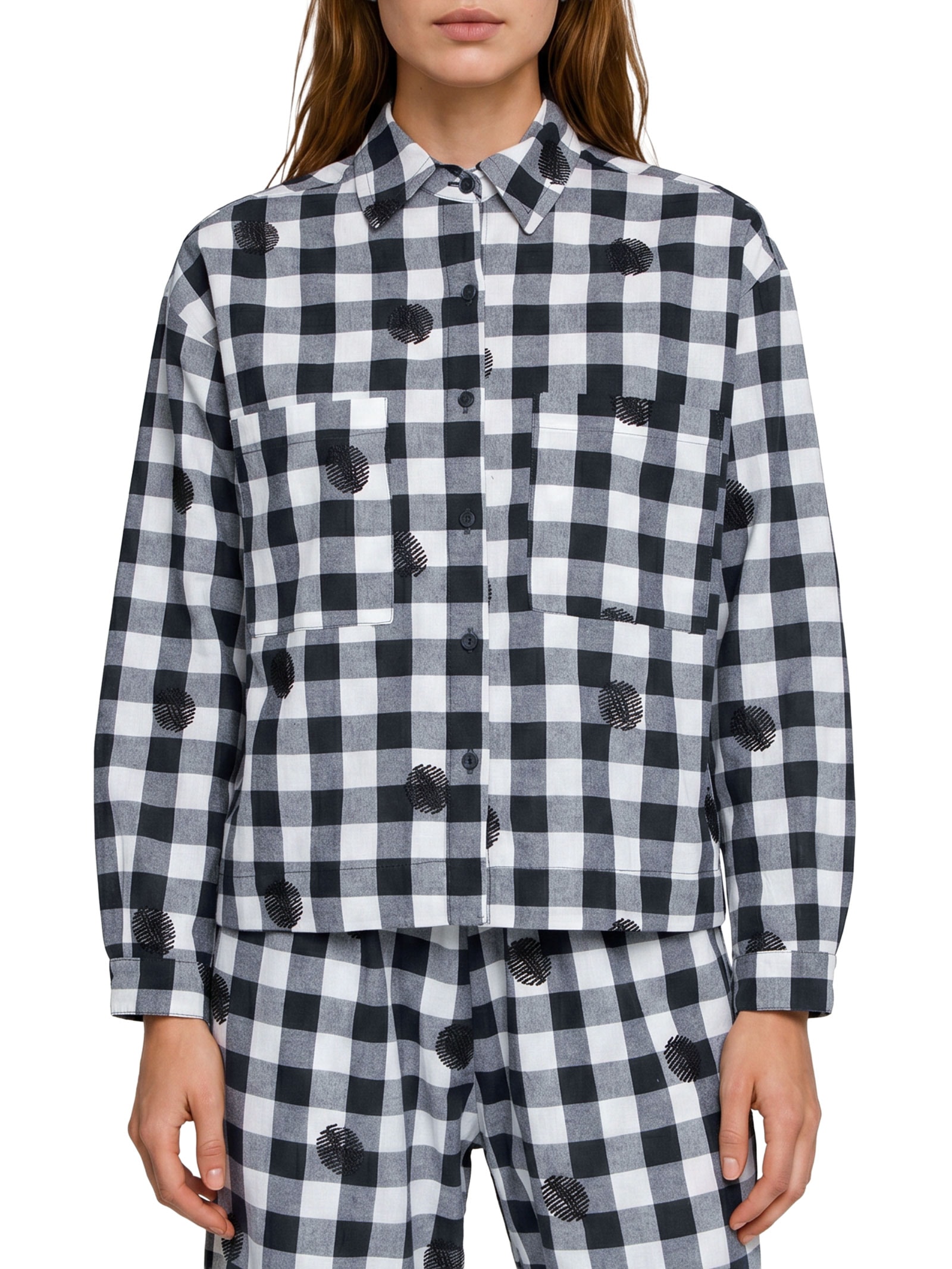 Camisa Feminina Com Top Alg Vichy Maxi Bordado Preto Cantão