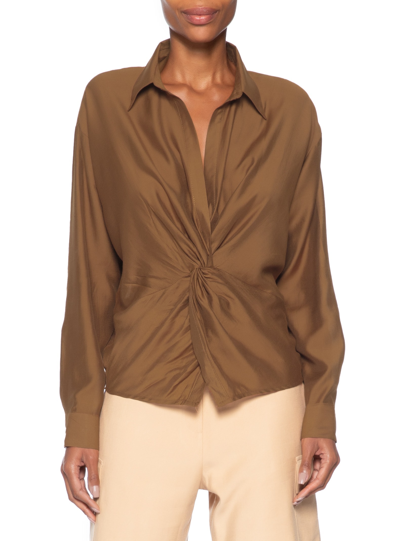 Camisa Feminina Com Transpasse Marrom '2Essential