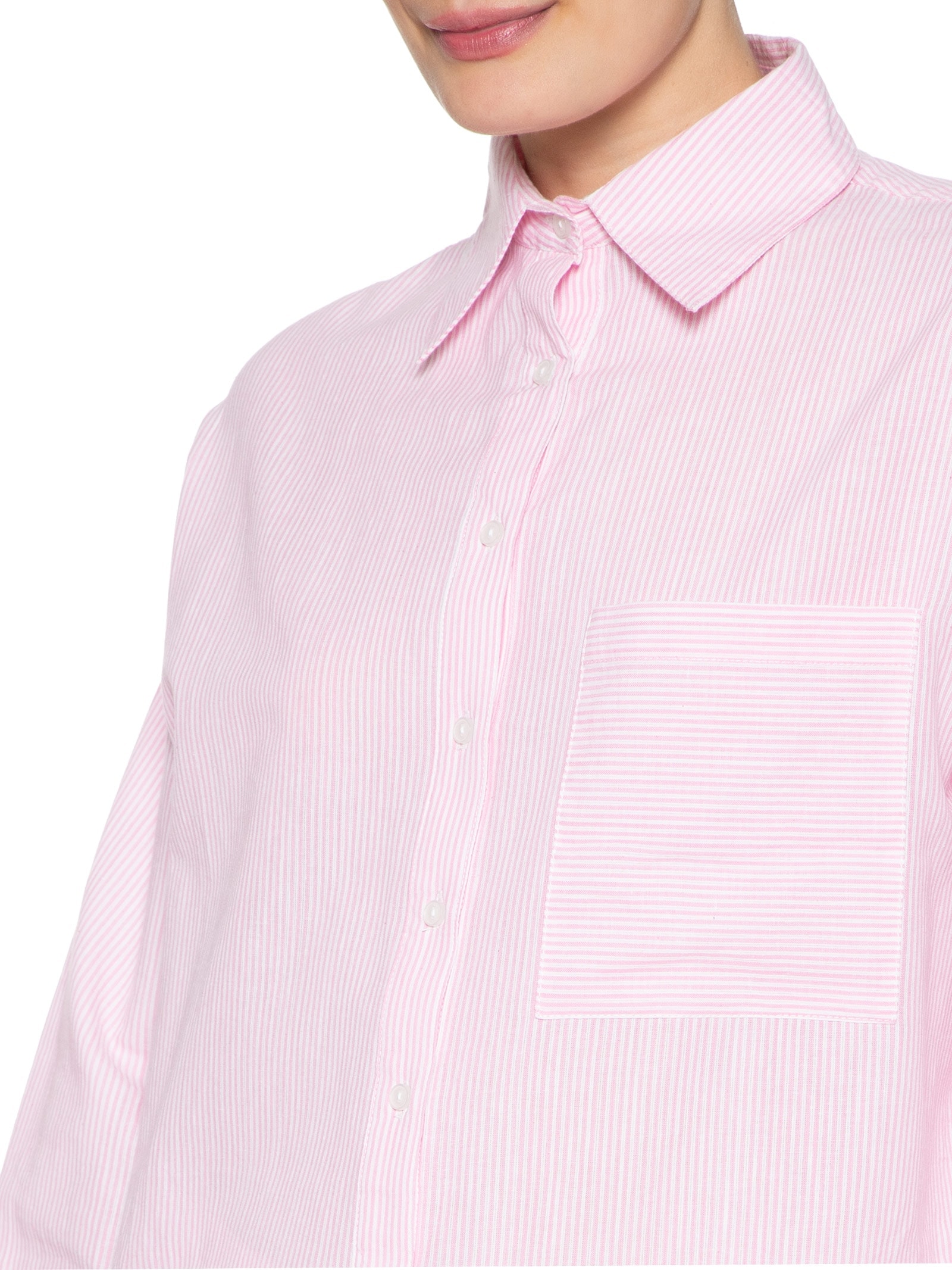 Camisa Feminina Cotton Listrada Rosa Animale Jeans