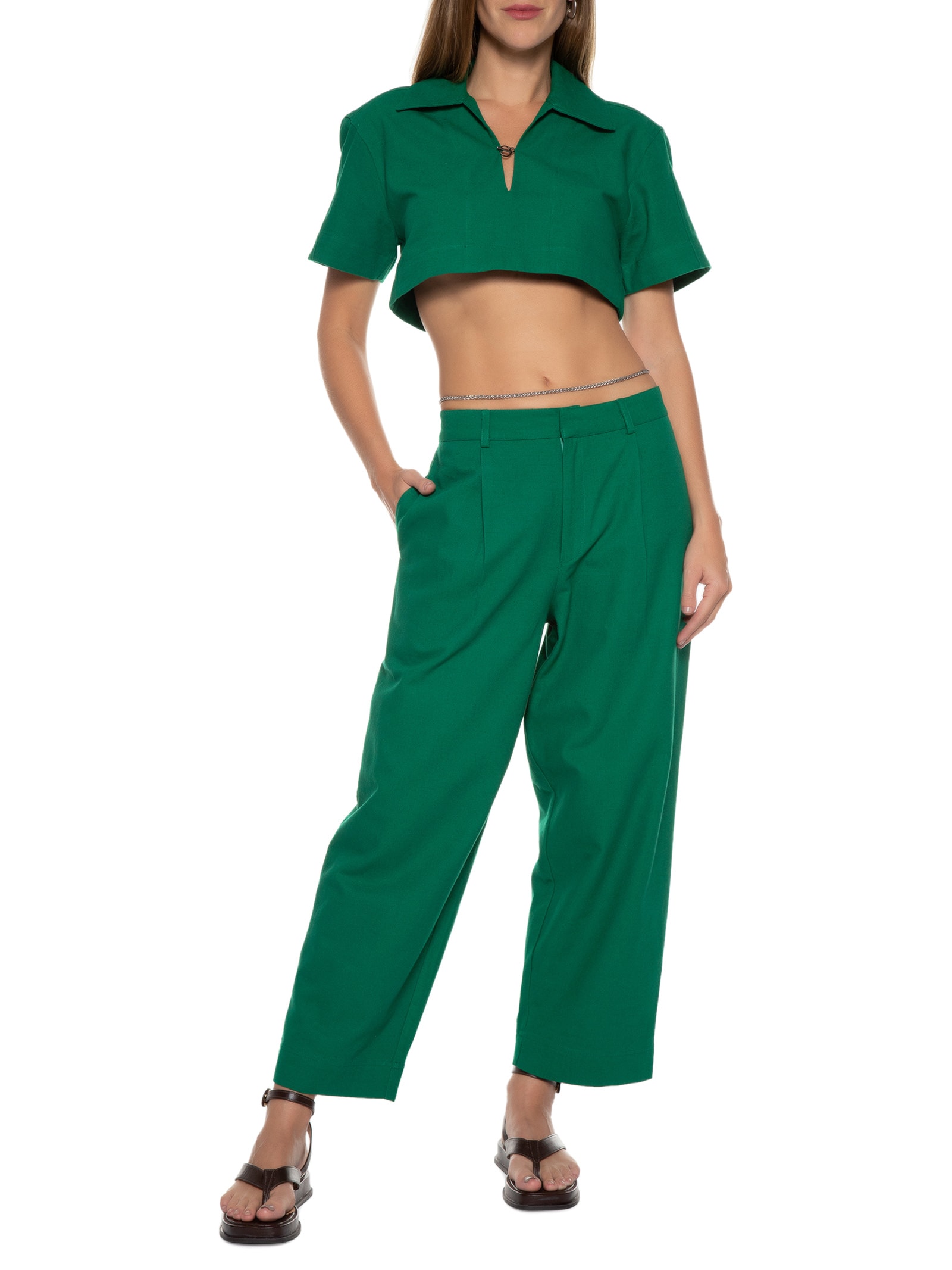 Camisa Feminina Cotton Organic Cropped Verde Animale Jeans