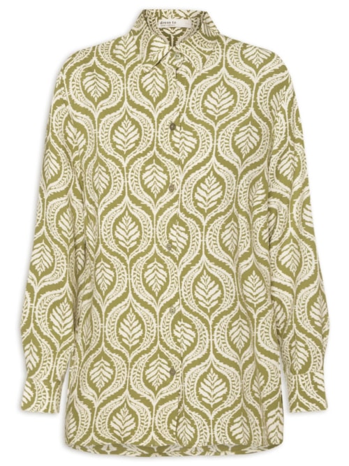 Camisa Feminina Crepe Estampa Jardim – Verde