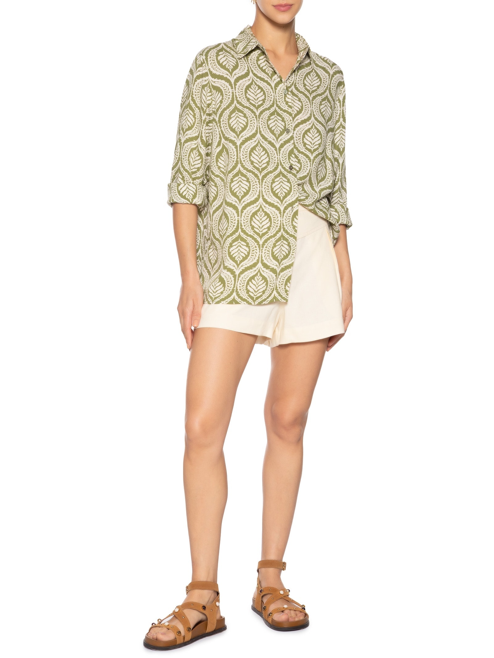 Camisa Feminina Crepe Estampa Jardim Verde Dress To