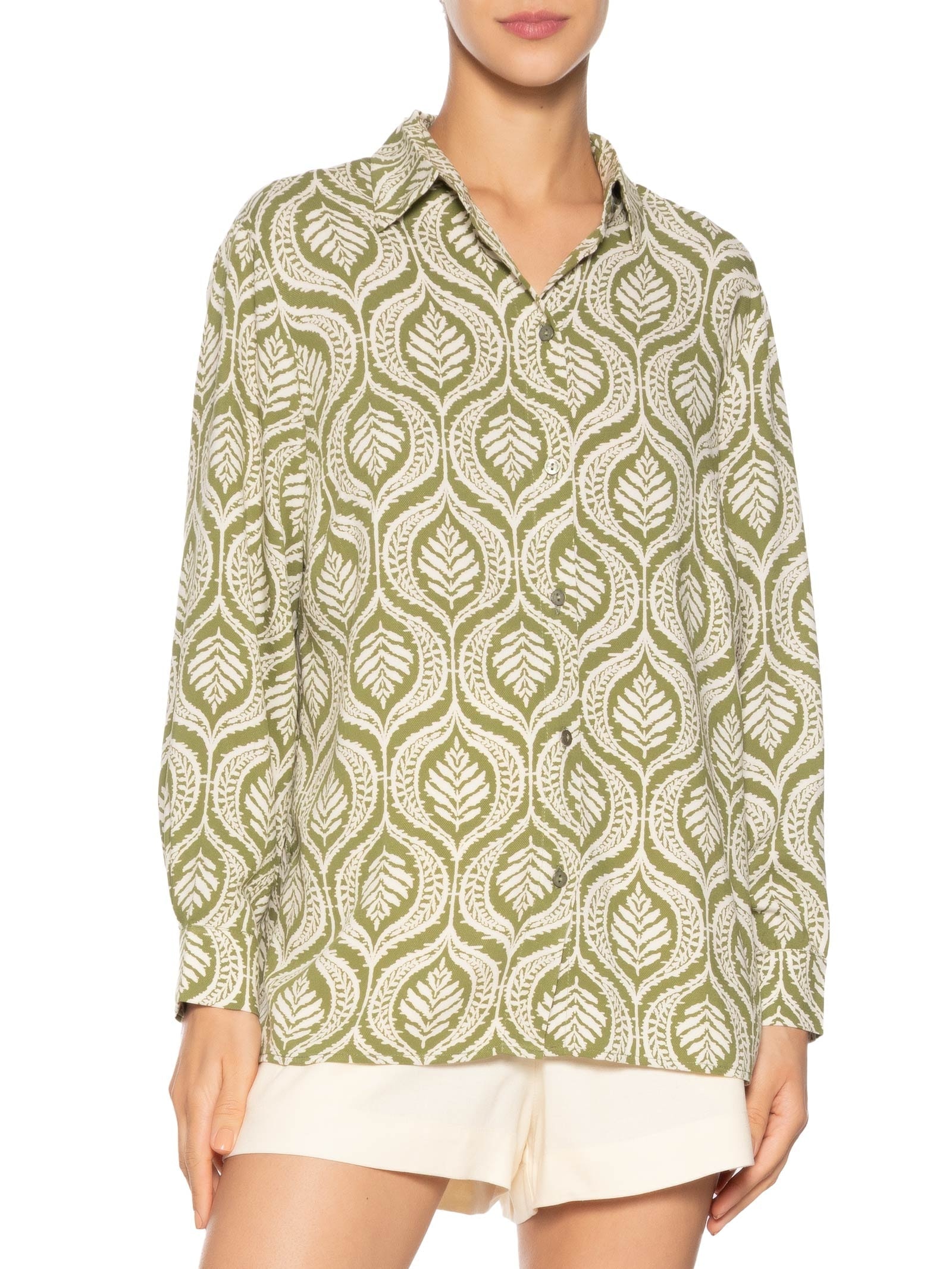 Camisa Feminina Crepe Estampa Jardim Verde Dress To