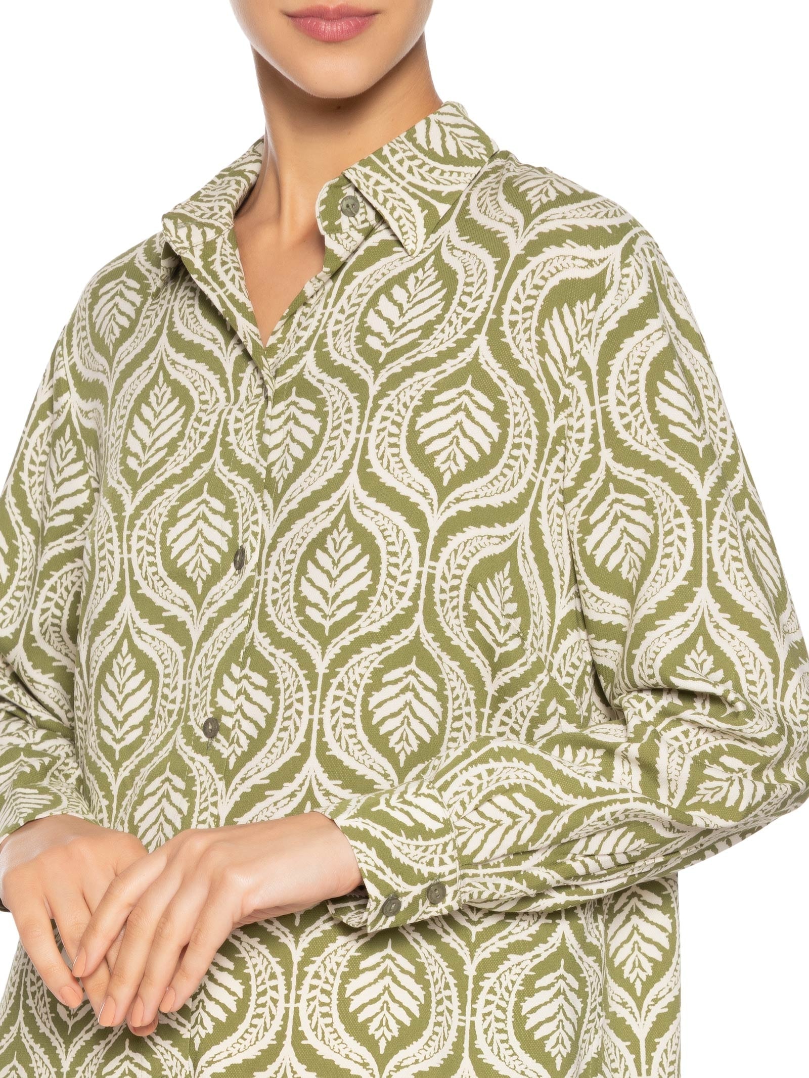 Camisa Feminina Crepe Estampa Jardim Verde Dress To