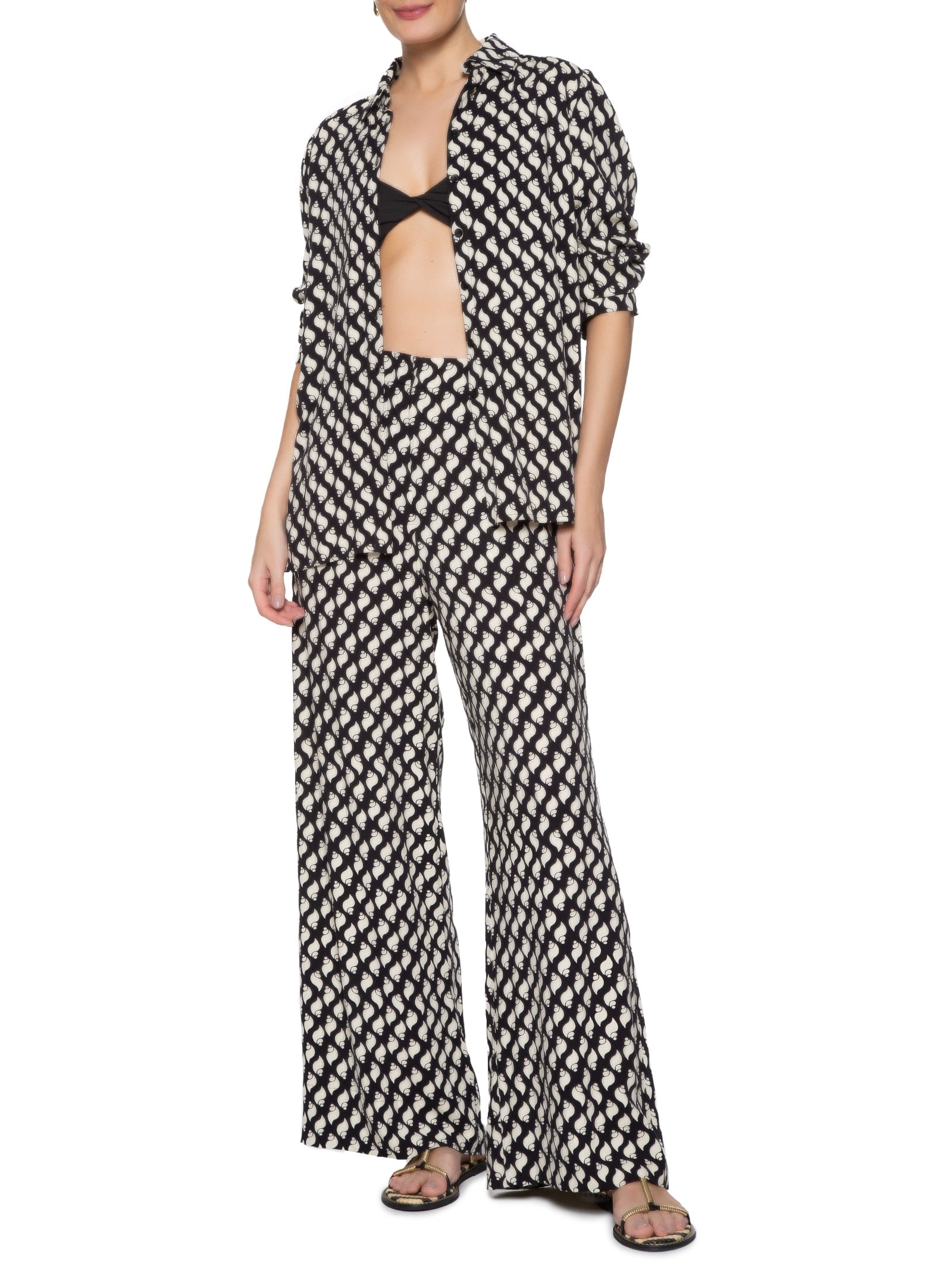 Camisa Feminina Crepe Estampa Litorânea Preto  Dress To